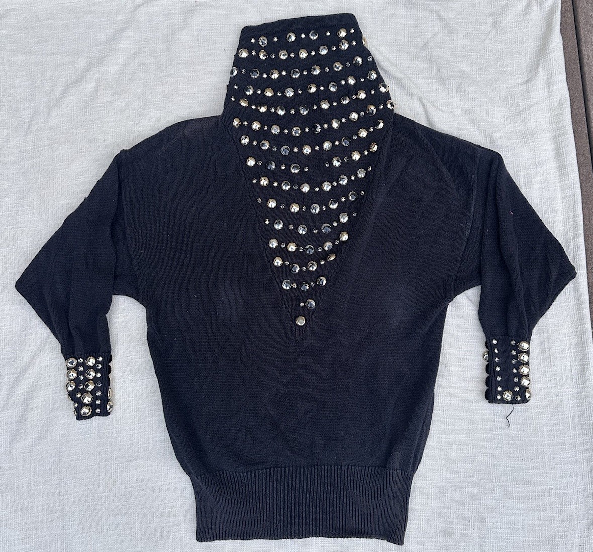 Vintage 80s Bonnie Boerer Black Studded Beaded Turtleneck Knit