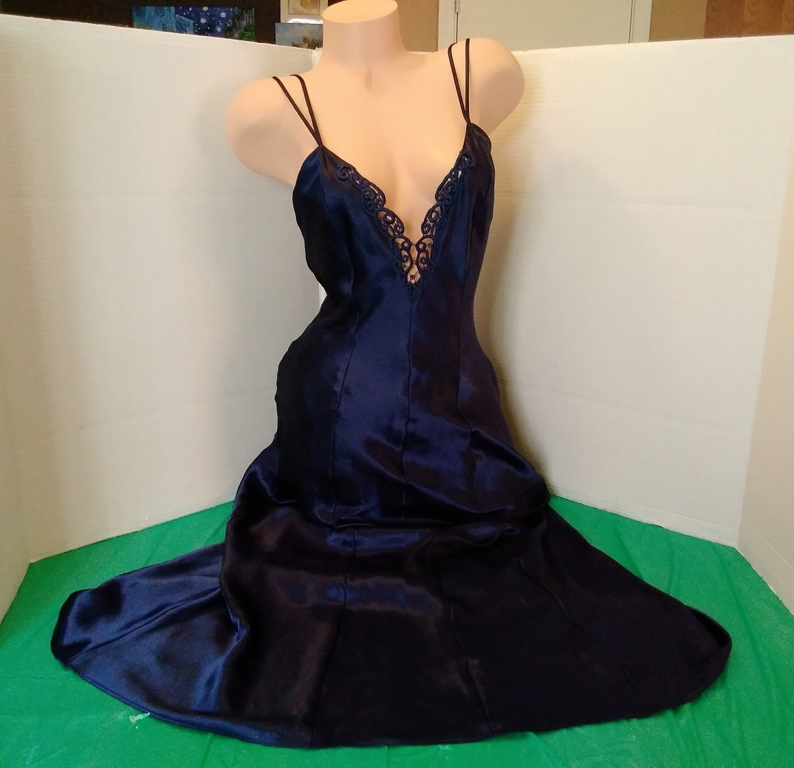 Silky Satin Maxi Slip Dress Nightgown SZ Small Fredericks of Hollywood Blue
