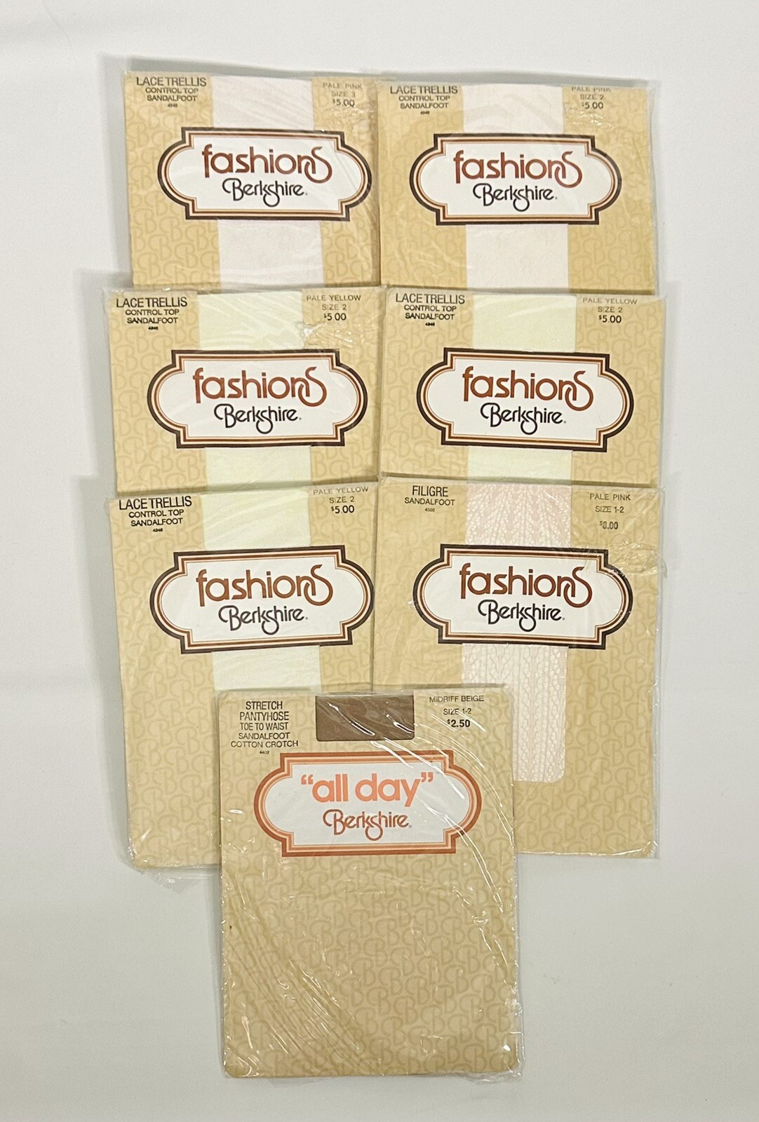 Vintage 1980 Berkshire Fashions & All Day Pantyhose Lot Of 7 Size 1-2, 2, 3 NOS