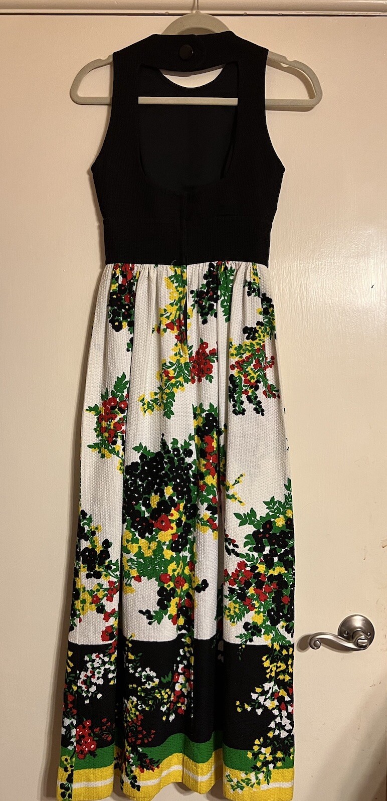 VTG Pret-A-Porter dress Maxi Size Small 4? Colorful Art Deco Floral Open Back