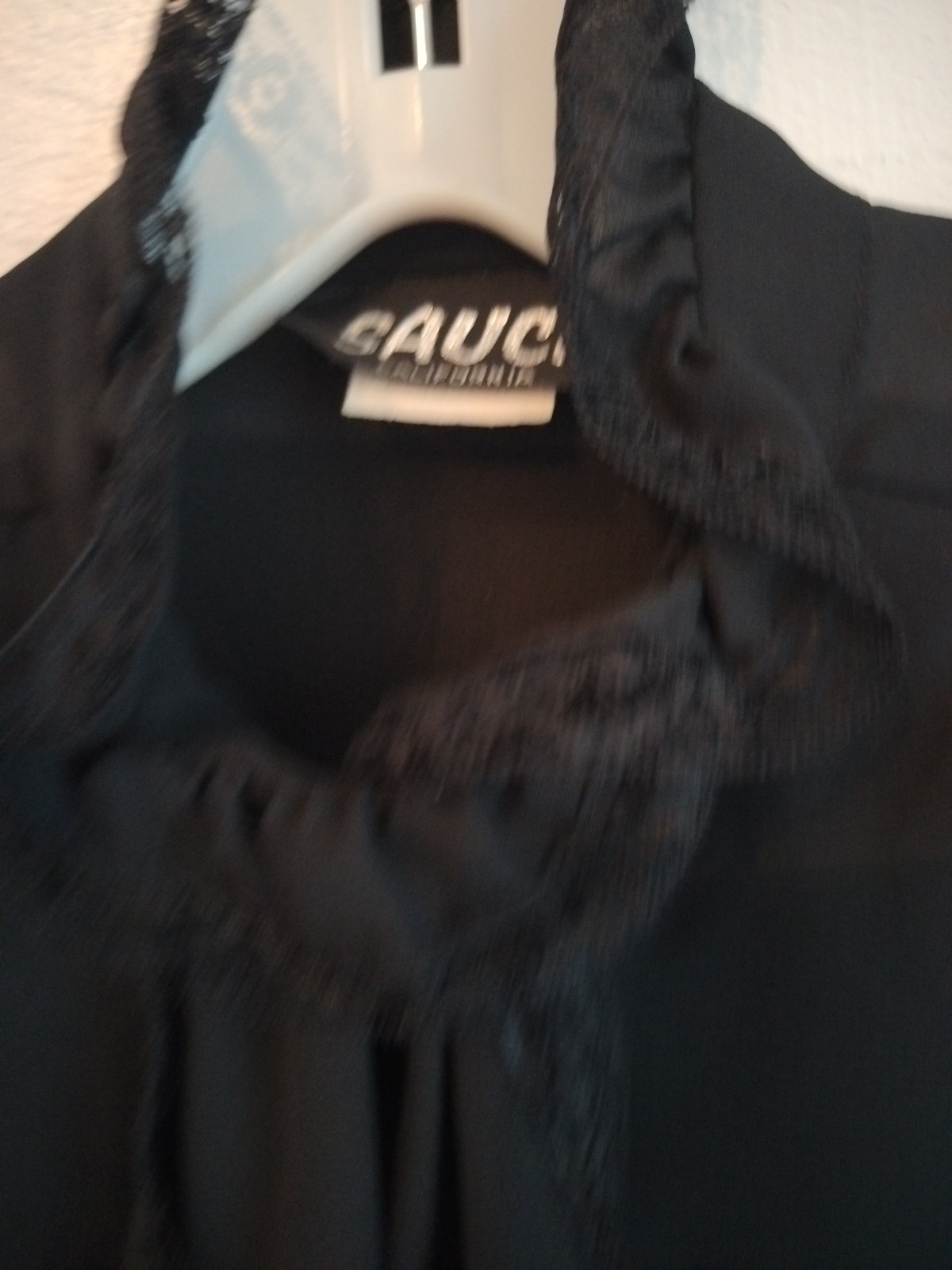 VTG Sauci Black Sheer Blouse High Neck Lace Trim Victorian Prairie Blouse Top M