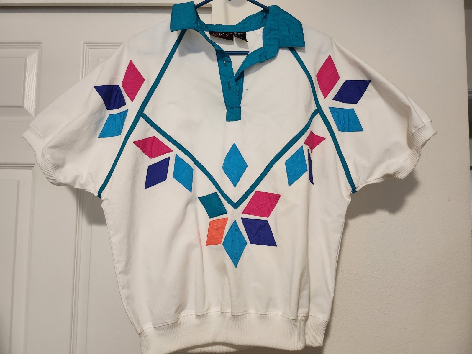 Lavon Sport Vintage 80s 90s Geometric Colorblock Polo Sweatshirt Size L