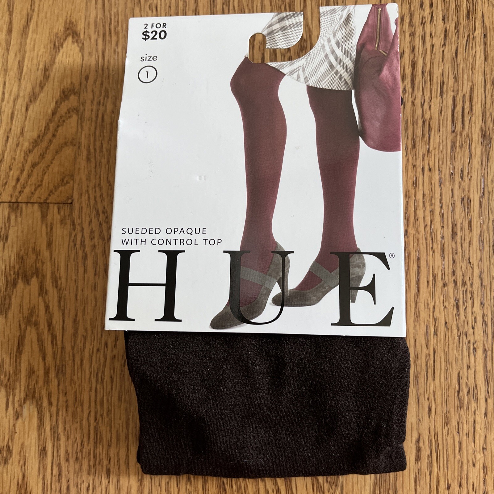 Vtg NWT 1990s HUE Sueded Opaque Control Top Tights Size 1 Espresso Brown