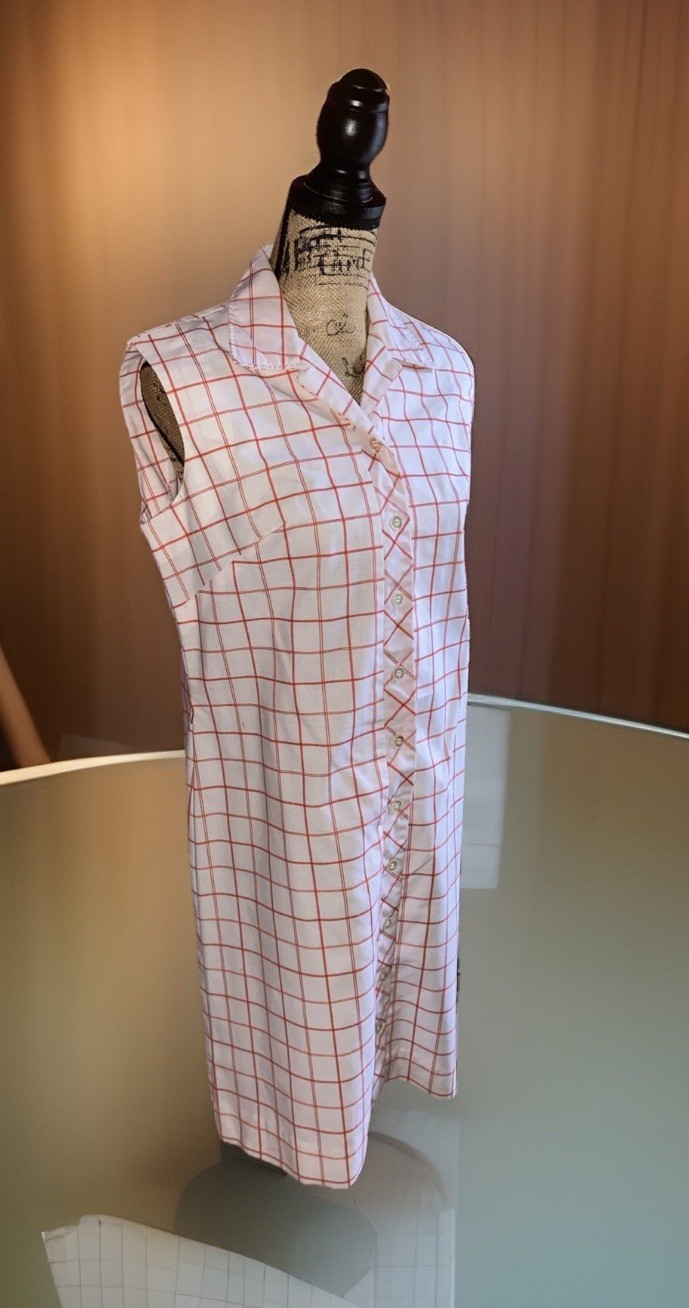Vintage Retro Country Miss 1970’s Sleeveless White Cotton Orange Plaid Dress 16