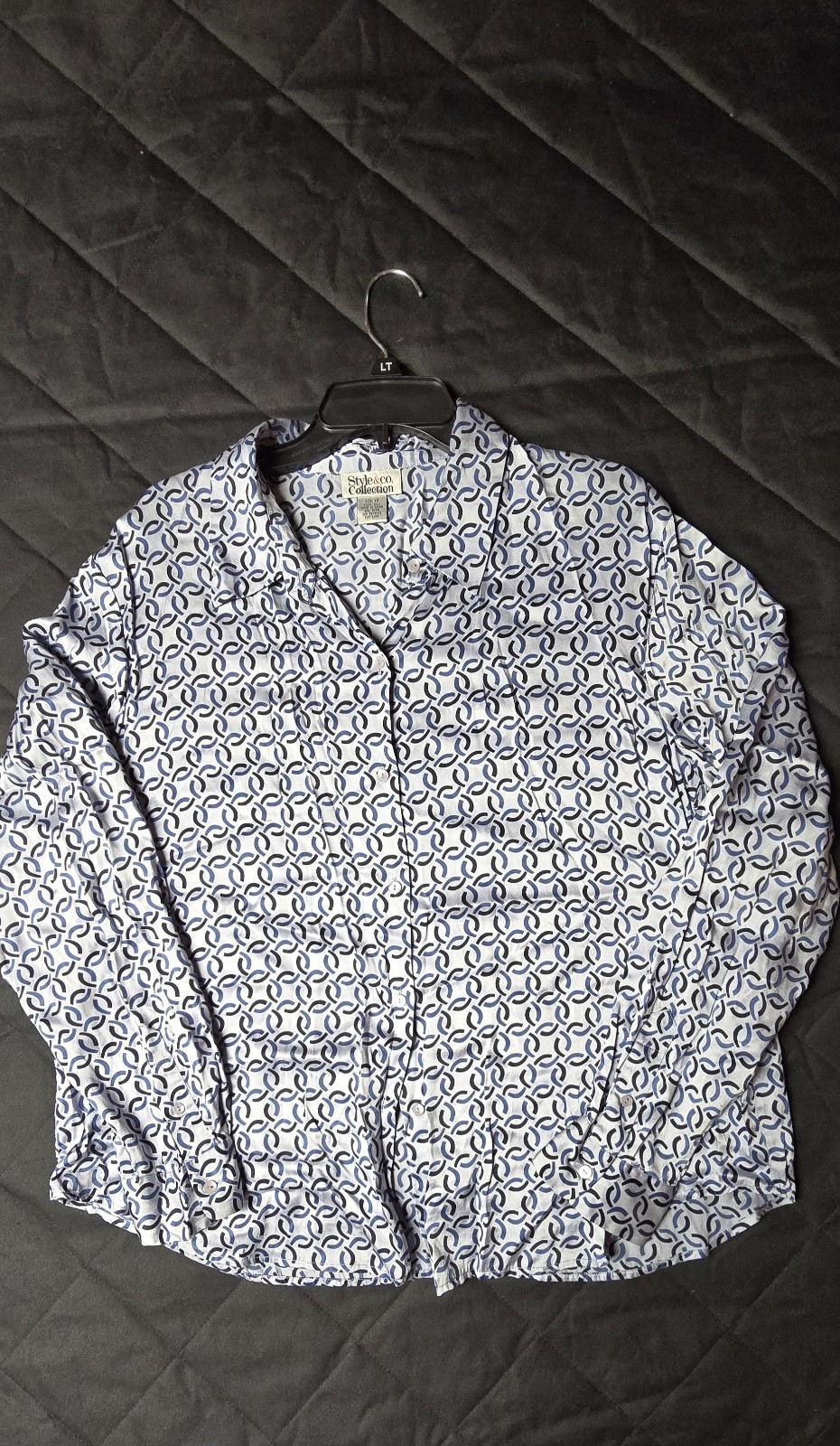 Style & Co Collection 100% Silk Blue Geometric Button Front Blouse Women’s 18