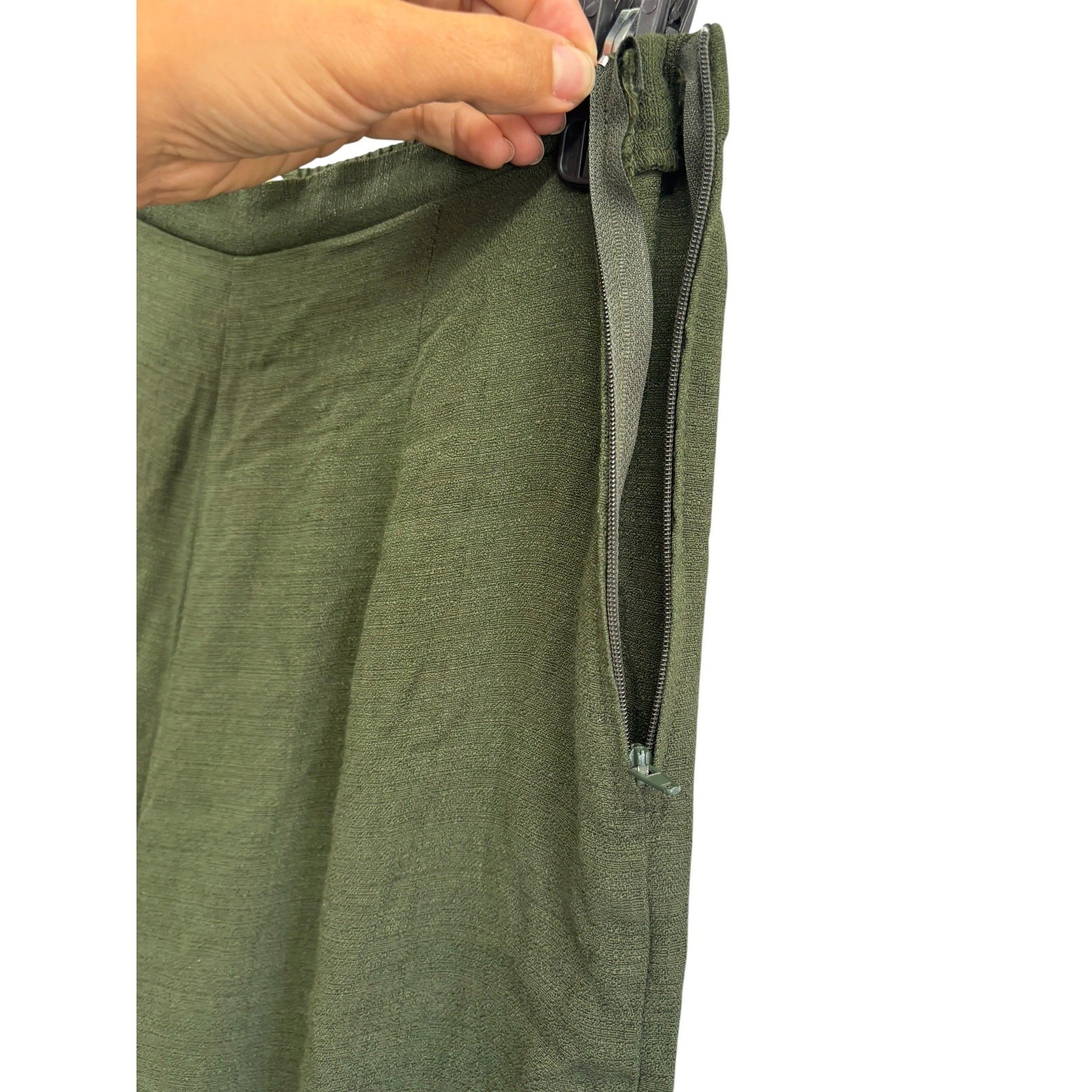 Vintage Olive Green Linen Blend Two Piece Dress Pants Set Cottagecore Chic 10