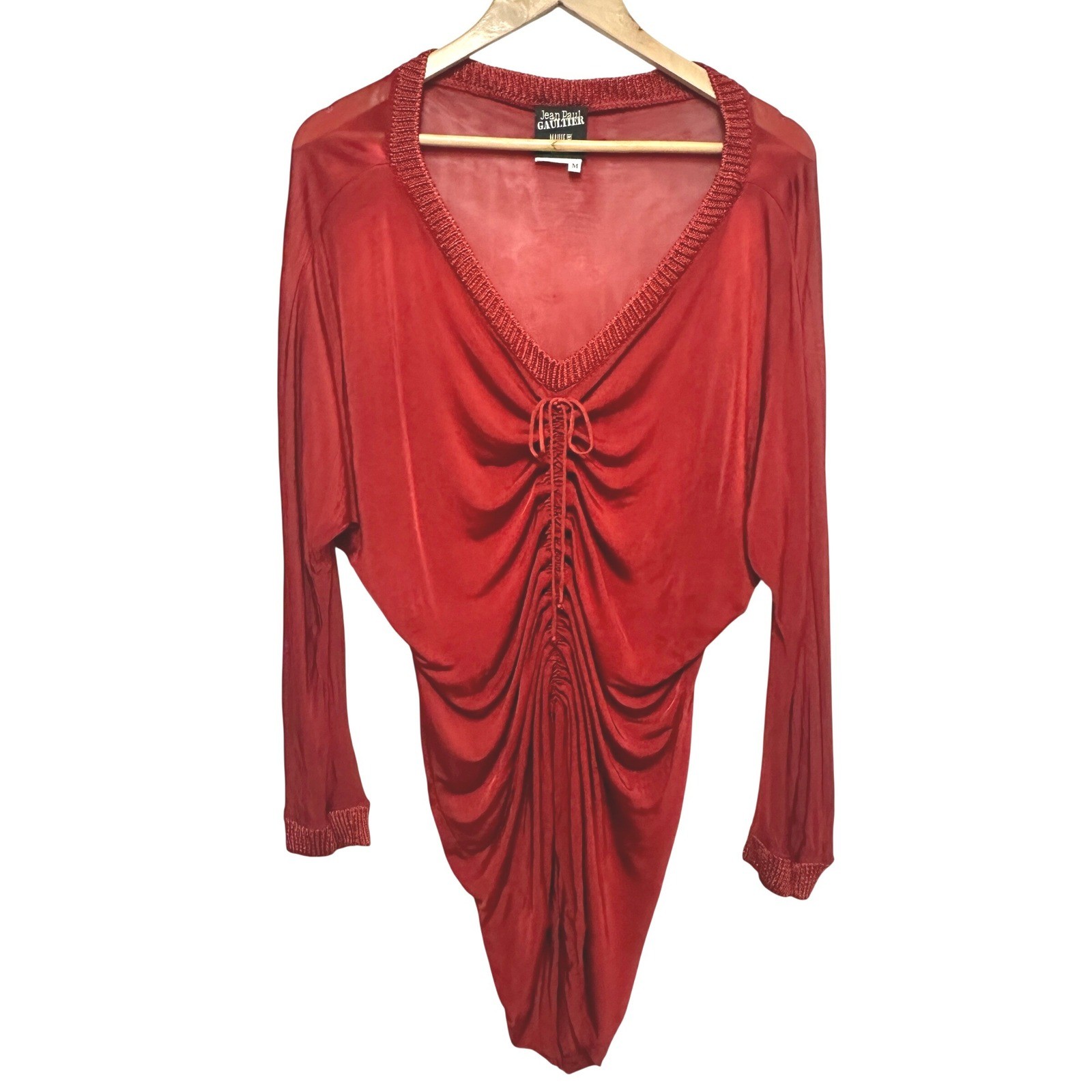 Vintage Jean Paul Gaultier Mesh Ruched Sheer Mini Dress Medium 90s Y2K Italy