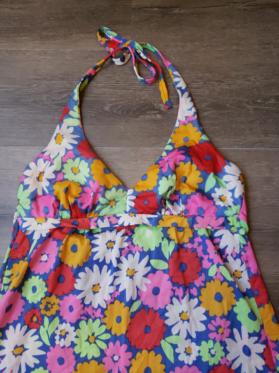 VTG 60s/70s Sears Jr. Bazaar Halter Flower Power Tankini Swim Top Sz XS? FLAWS