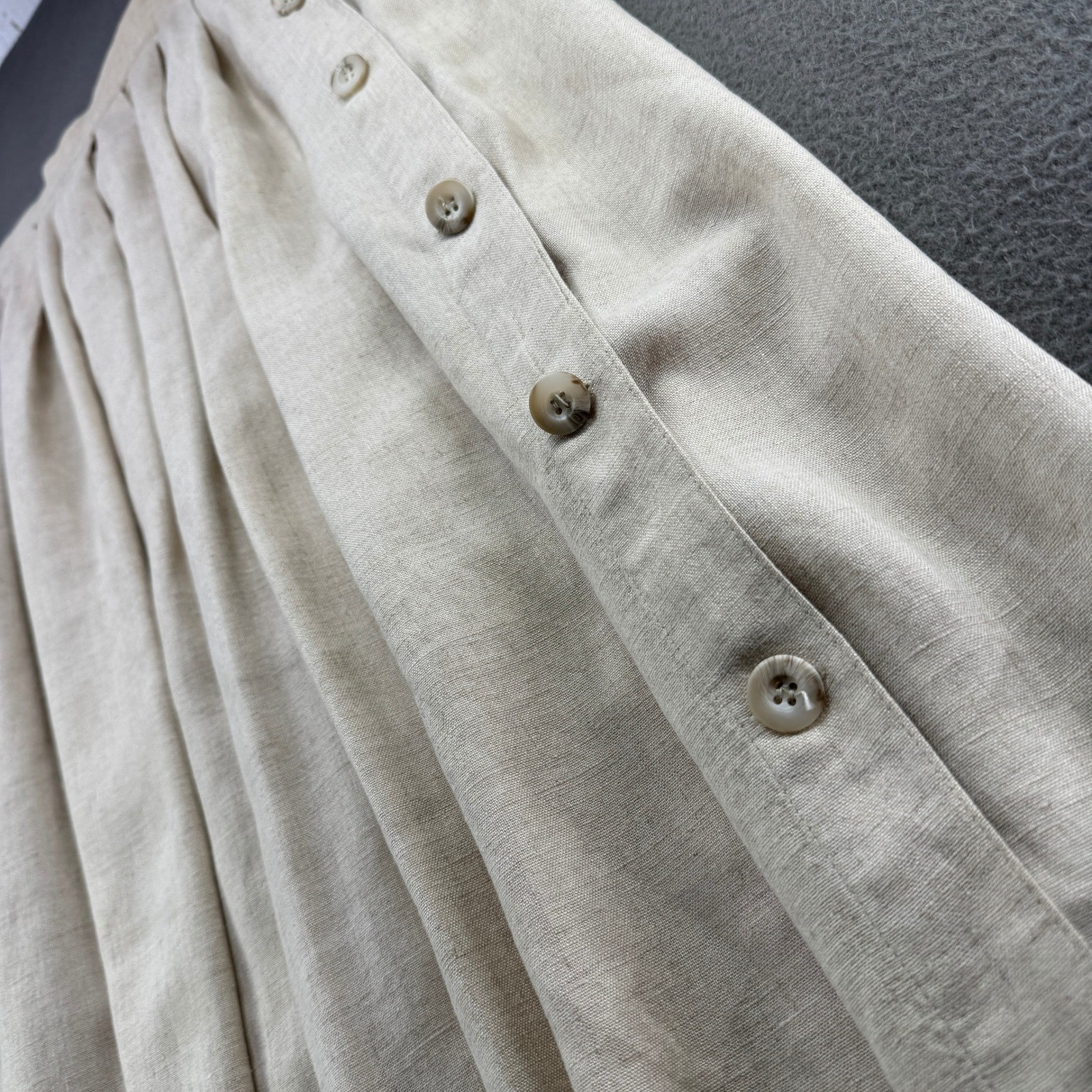 Vintage Kathryn Deene Skirt Women XL Beige Linen Blend Pleated Button Classic