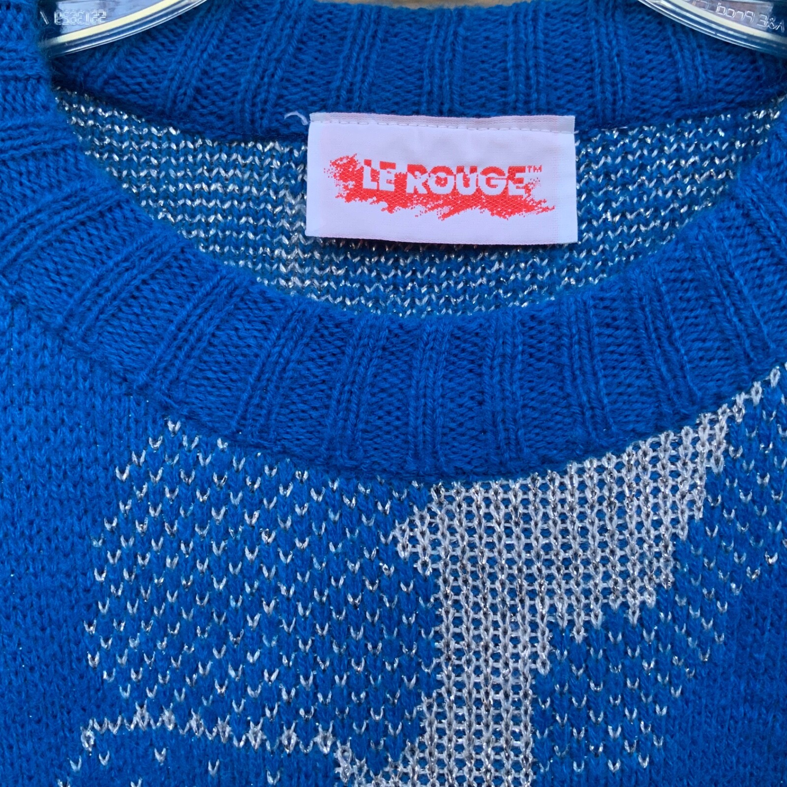 Le Rouge Vintage 80s 90s Sweater blue with Metallic silver M pullover acrylic