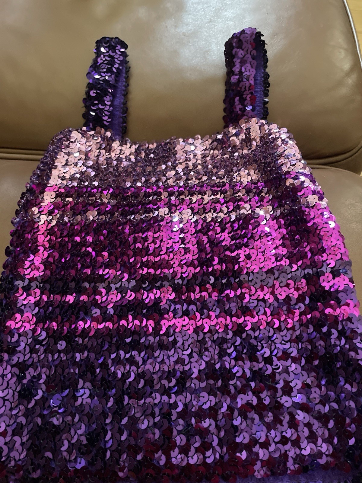 Vintage 1960s-1970s Sequined Top Authentic XSmall. Pinks and Purple. Excellent