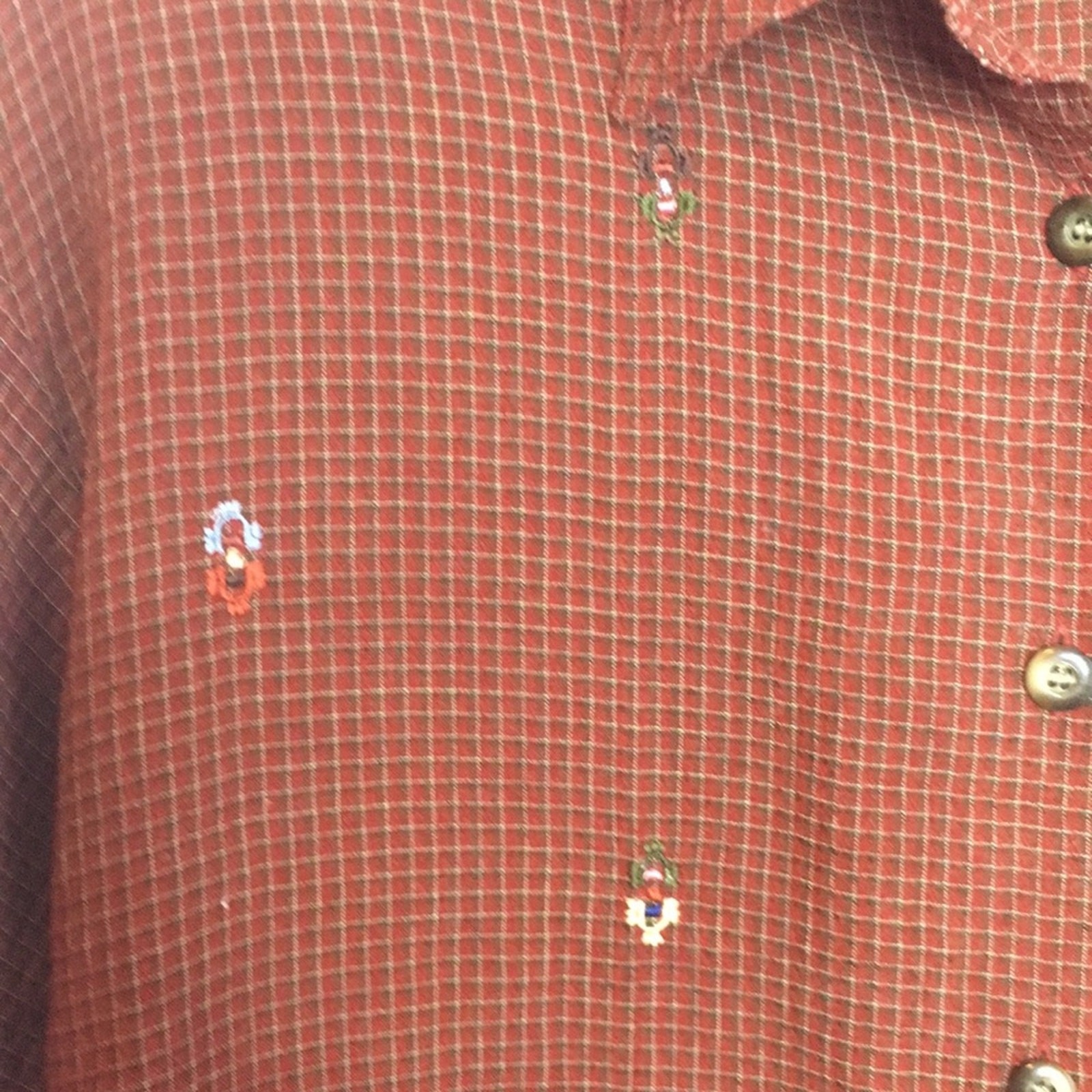 Vintage plaid long sleeve floral embroidered shoulder pad button down shirt sz M