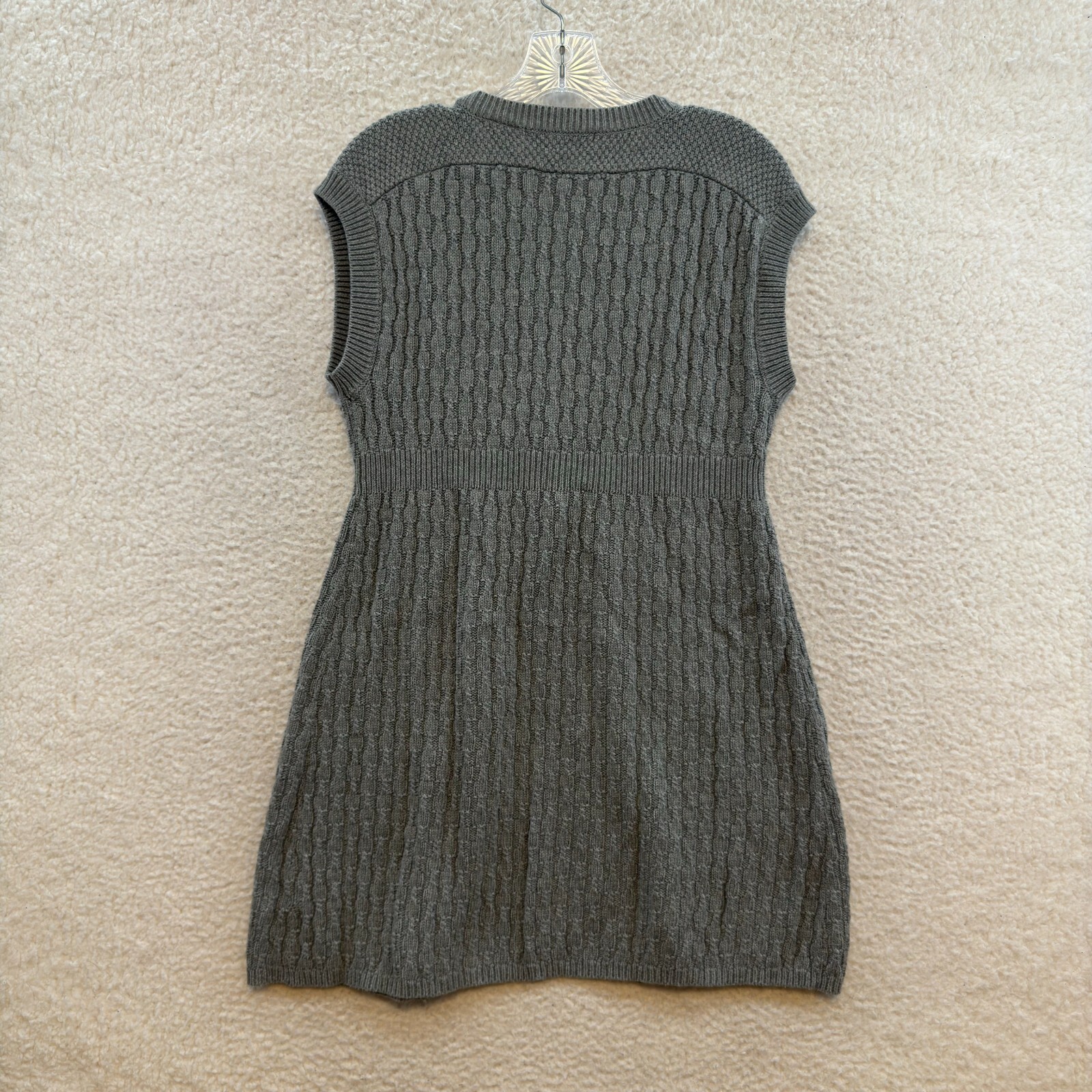 Y2K Vintage Sweater Top Medium Grey Cardigan Long Tunic Cable Knit Boho Grunge