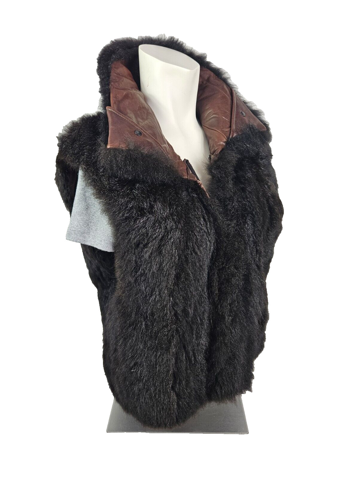 Andrew Marc New Zealand Opossum Fur Leather Collar Women’s Vest Size M