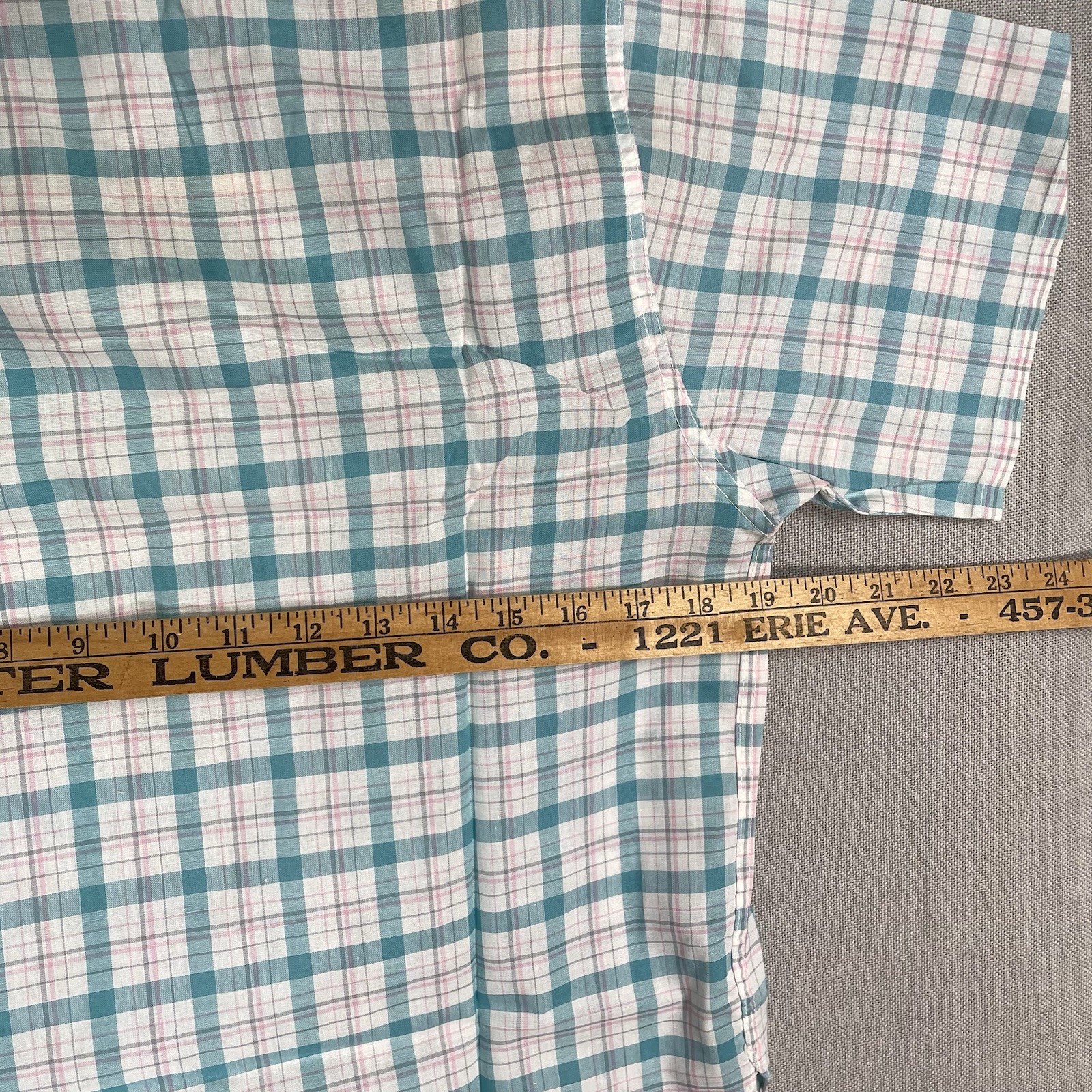 VINTAGE 60s Lewis Frimel Pajama Shirt Plaid Womens Size 32 Cotton Short Sleeve
