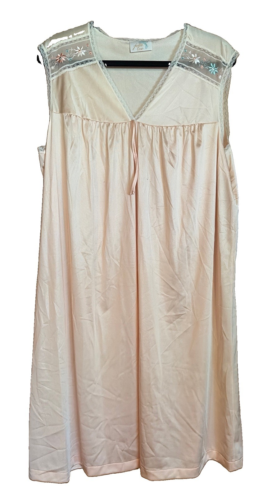Jolie Two Vintage Nylon Peach Lace Gown Slip Dress Size Large