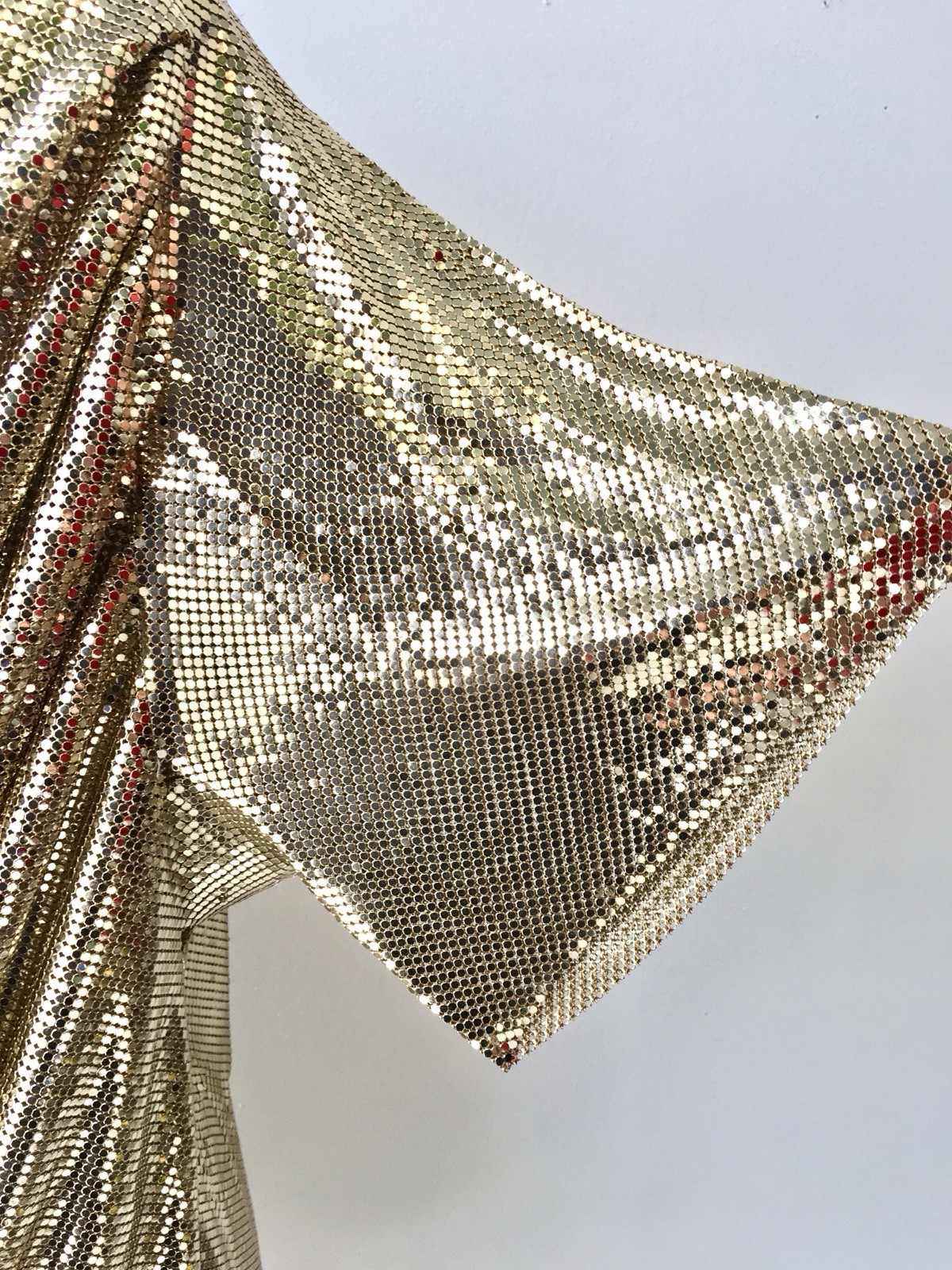 Vtg Whiting Davis Liquid Gold Metal Mesh Chain Mail Draped Front Top 70s Disco M