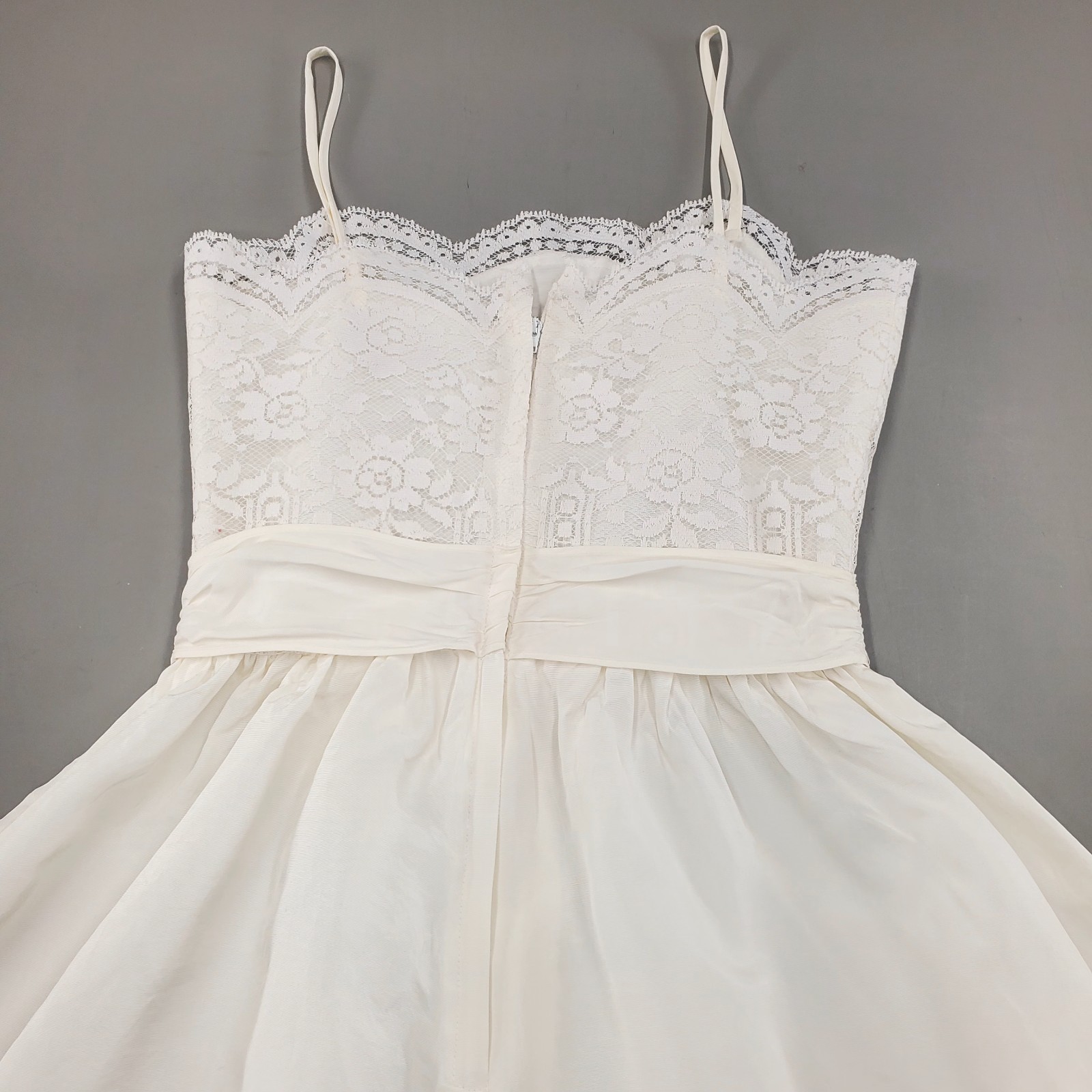 Vintage 1950s ILGWU Union Made Strappy White Wedding Dress Lace Empire Bodice XS