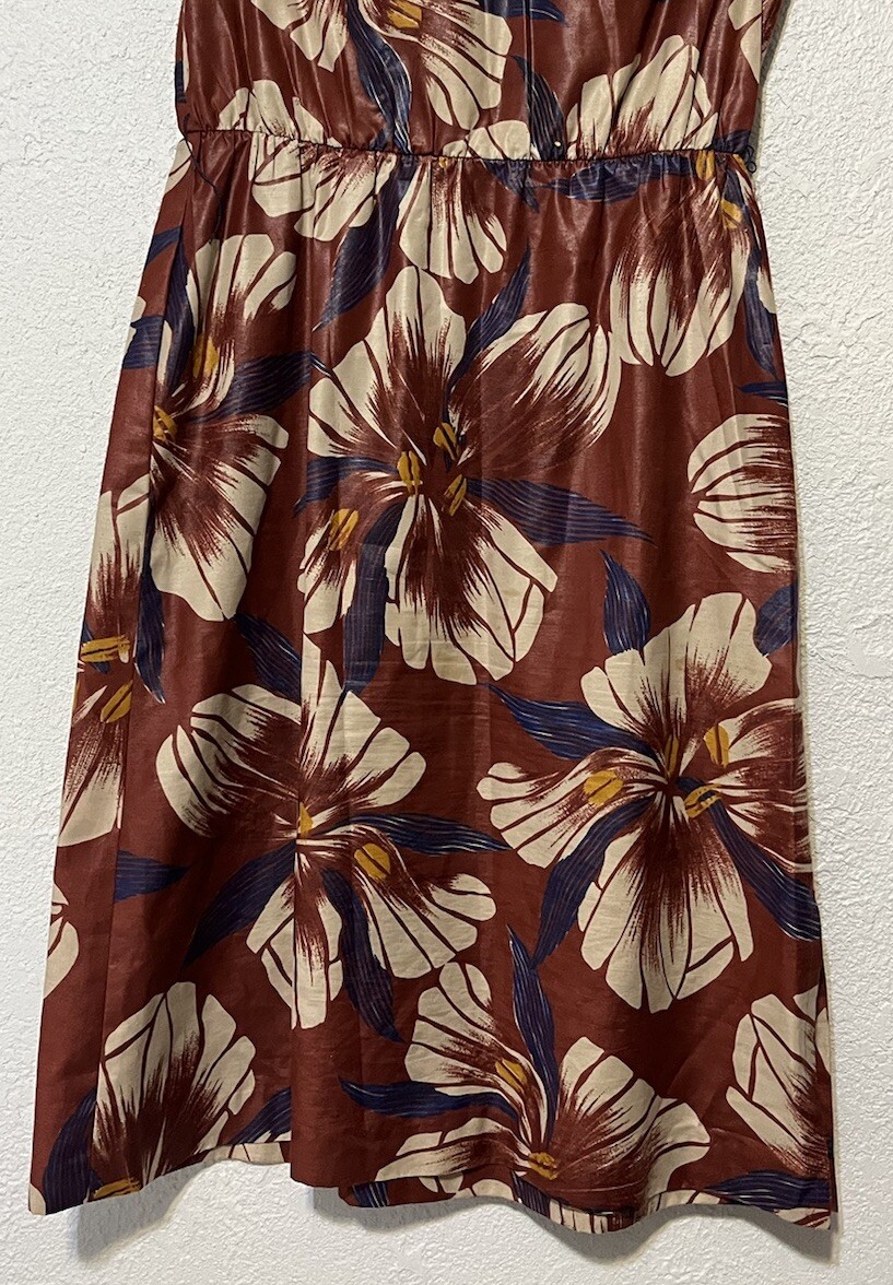 Vintage CALIFORNIA GIRL Short Cap Sleeve Long Floral Dress Sz 12 Brown Wet Look