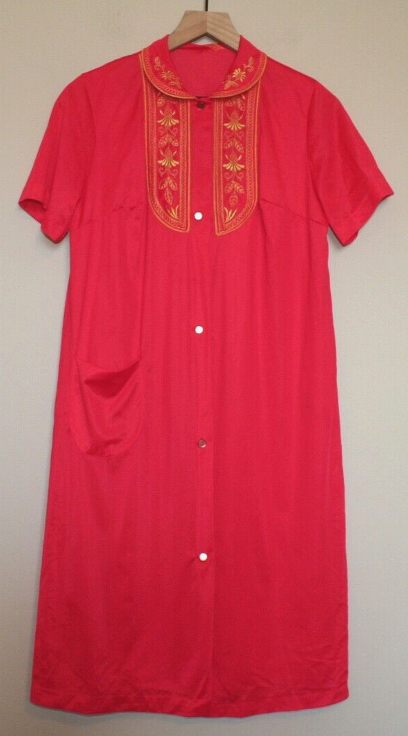 Vintage Sears Robe Gown Nightgown Set Red Gold Embroidered Small 4 6