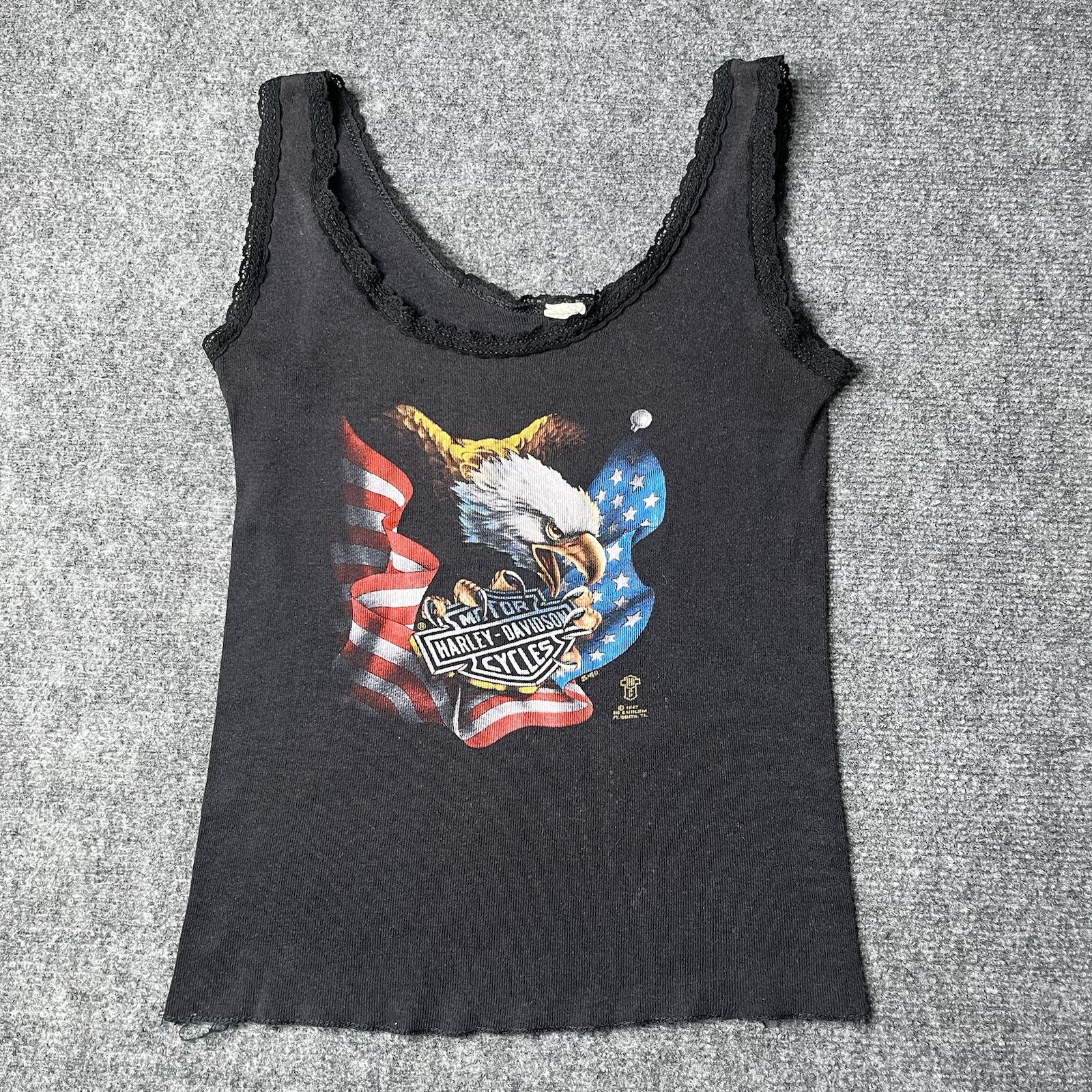Vtg Harley Davidson 3d Emblem Tank Top 1980s 80s Biker Tee Womens