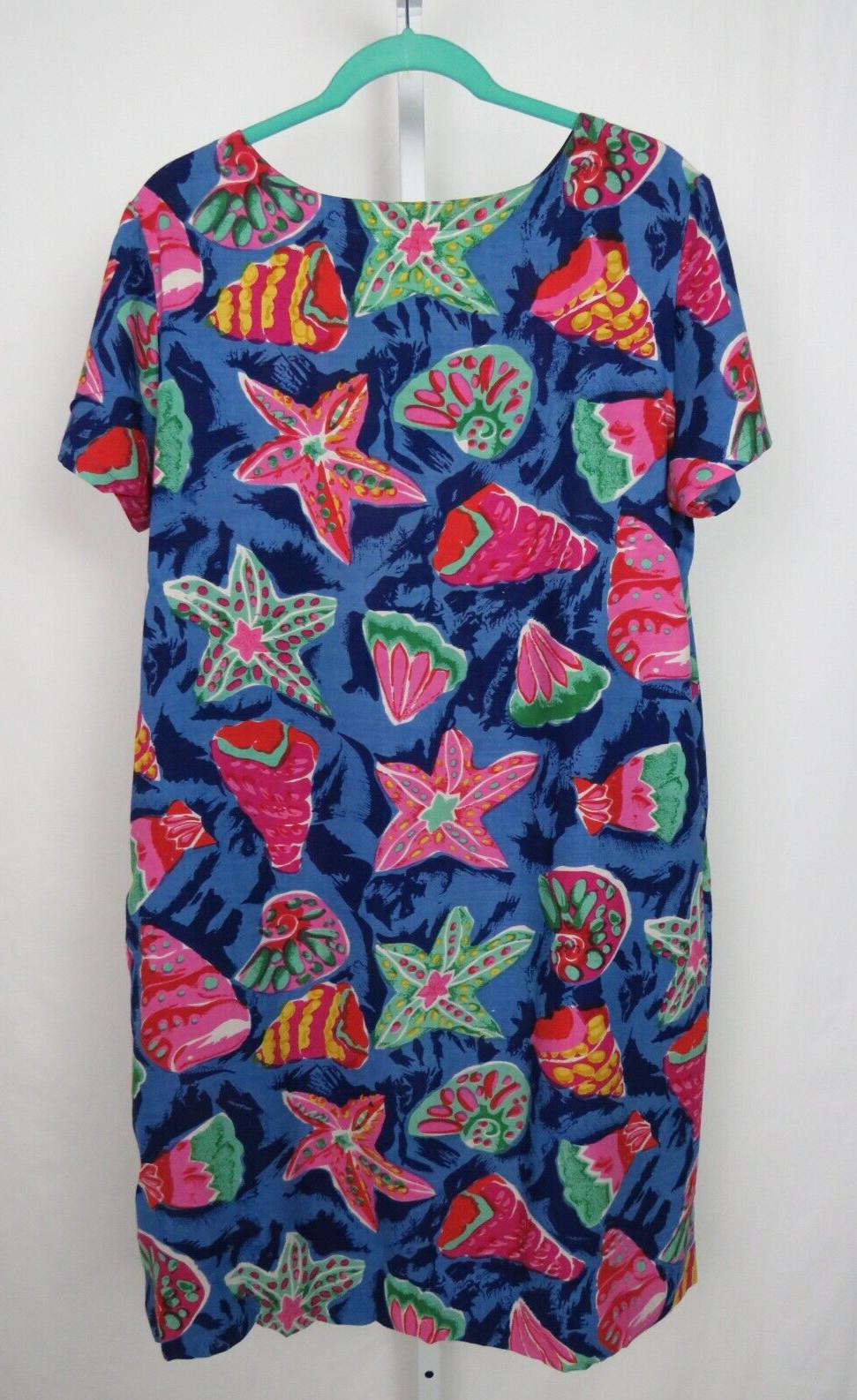 VTG 1990s PEPPERMINT BAY TROPICAL OCEAN DRESS STARFISH SEA SHELLS ROPE BELT