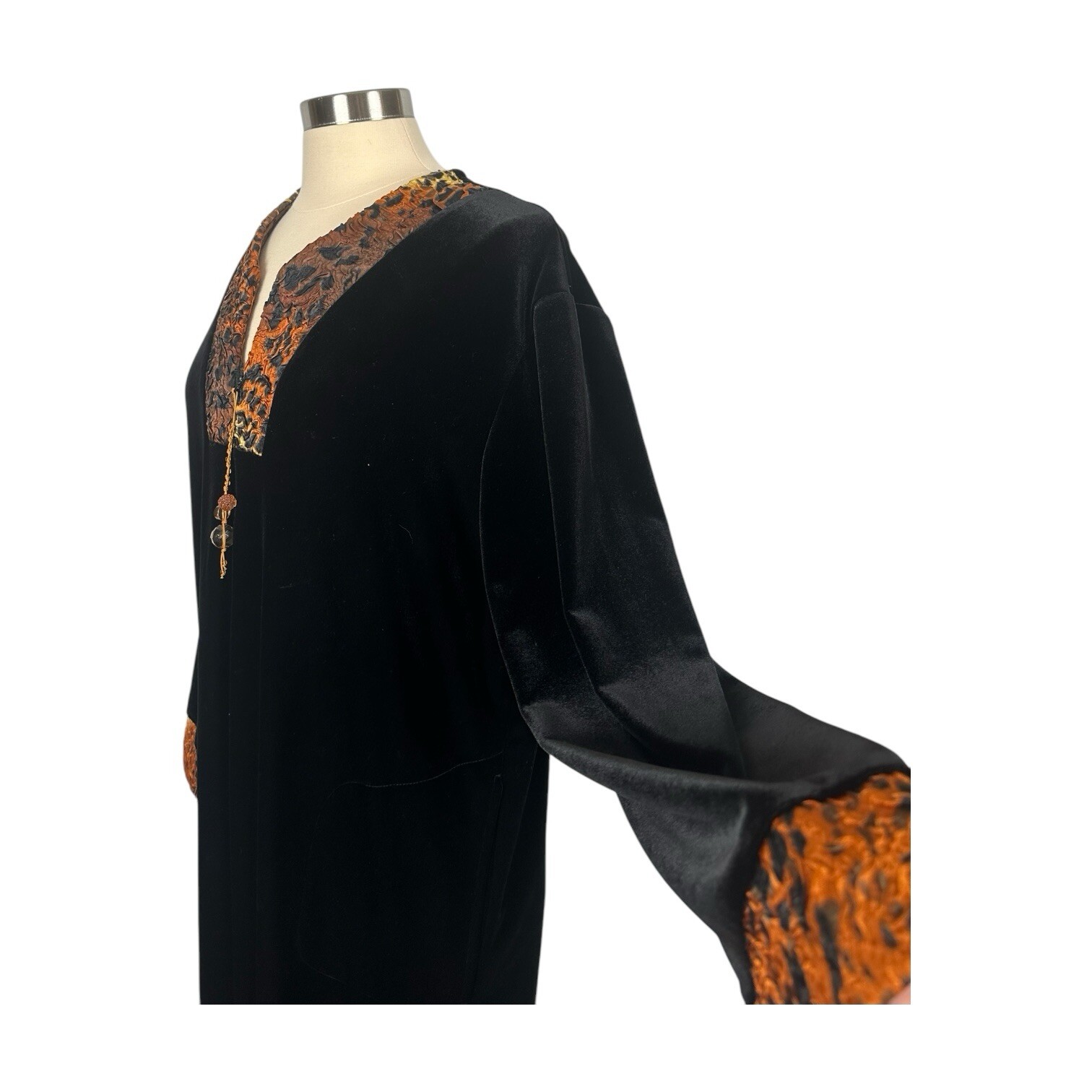 Diamond Tea Kaftan Robe Womens Large Black Velvet Long Whimsygoth Boho Vintage