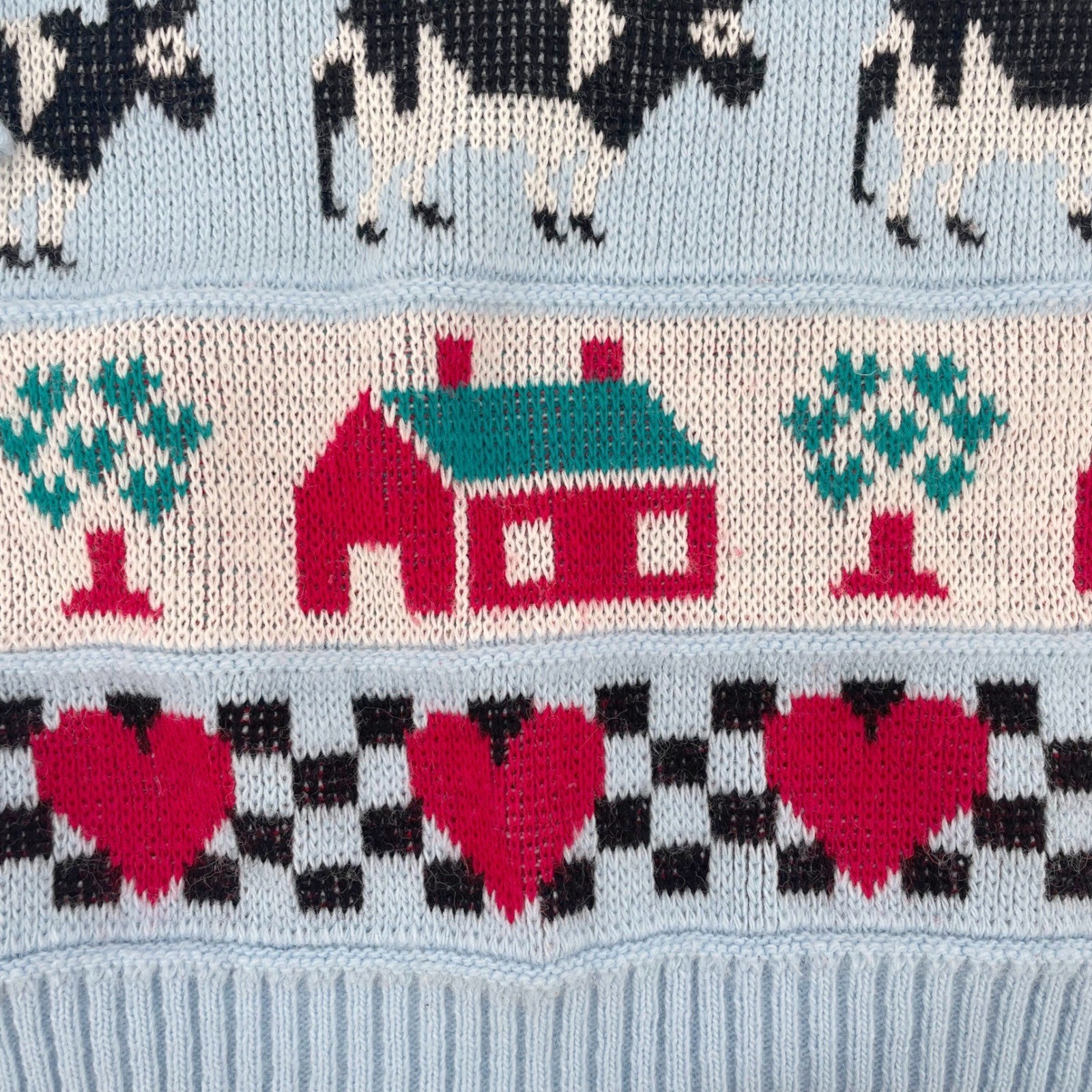 VTG Adele Knitwear Vintage Cow Watermelon Cottagecore Sweater Blue Made in USA