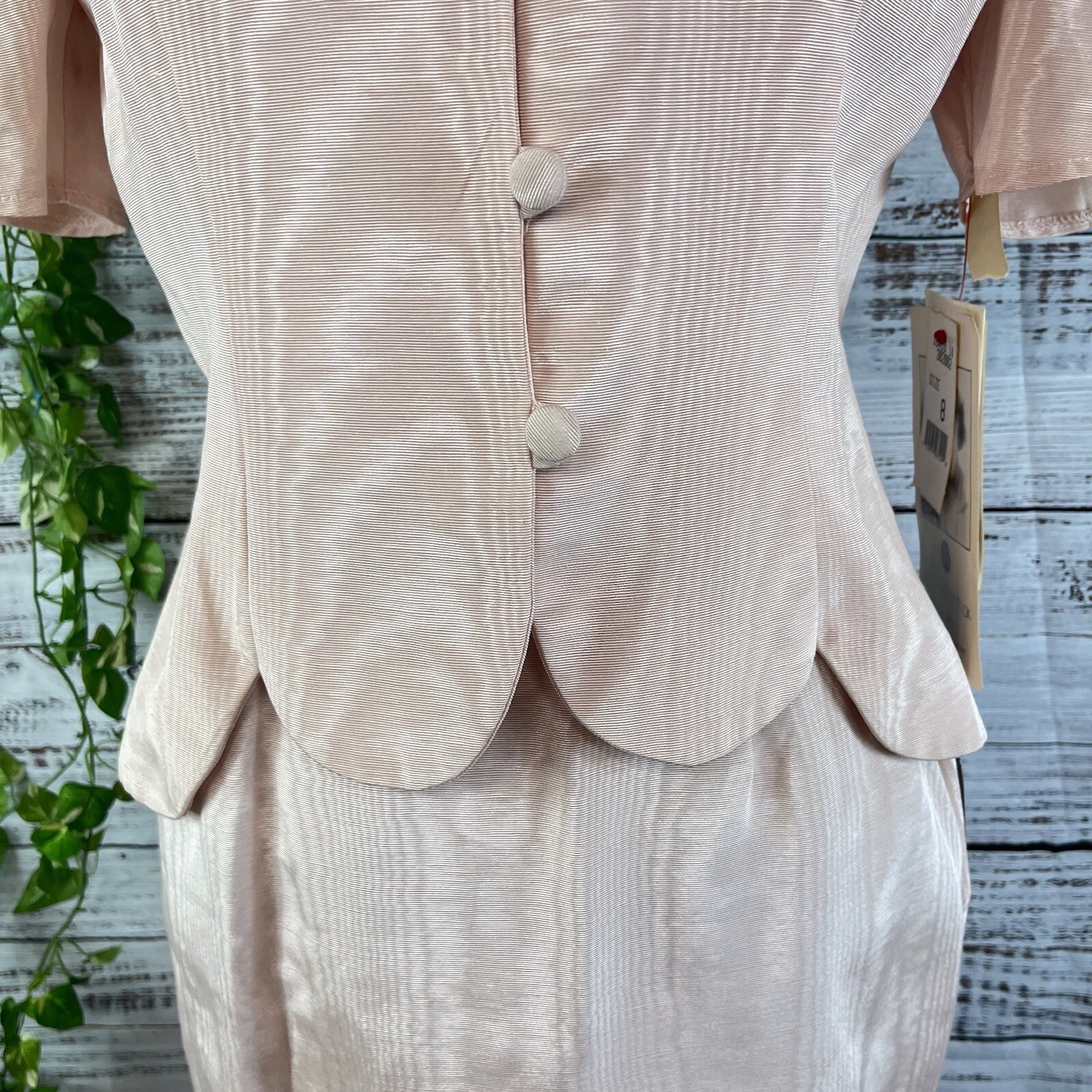 Scott McClintock 80s Vintage Pink Taffeta Lace Skirt Suit Size 8 Wedding Prom