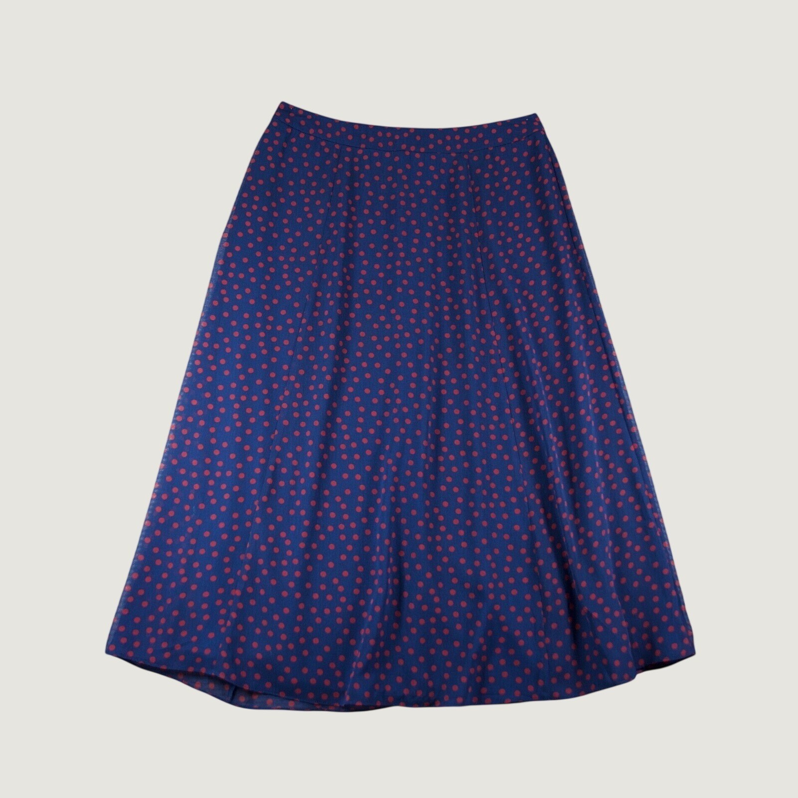 Boden Serena Navy Blue Red Polka Dot A Line Midi Skirt Twee Preppy Chiffon Sz 12