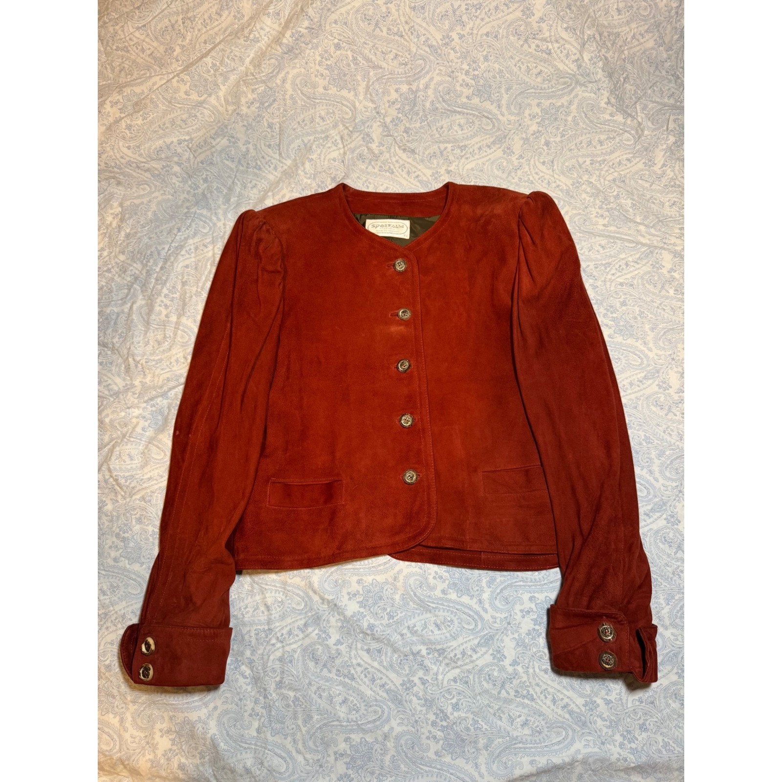 Sportalm Kitzbühel Vintage Suede Leather Jacket Rust Red Made in Austria EU 44