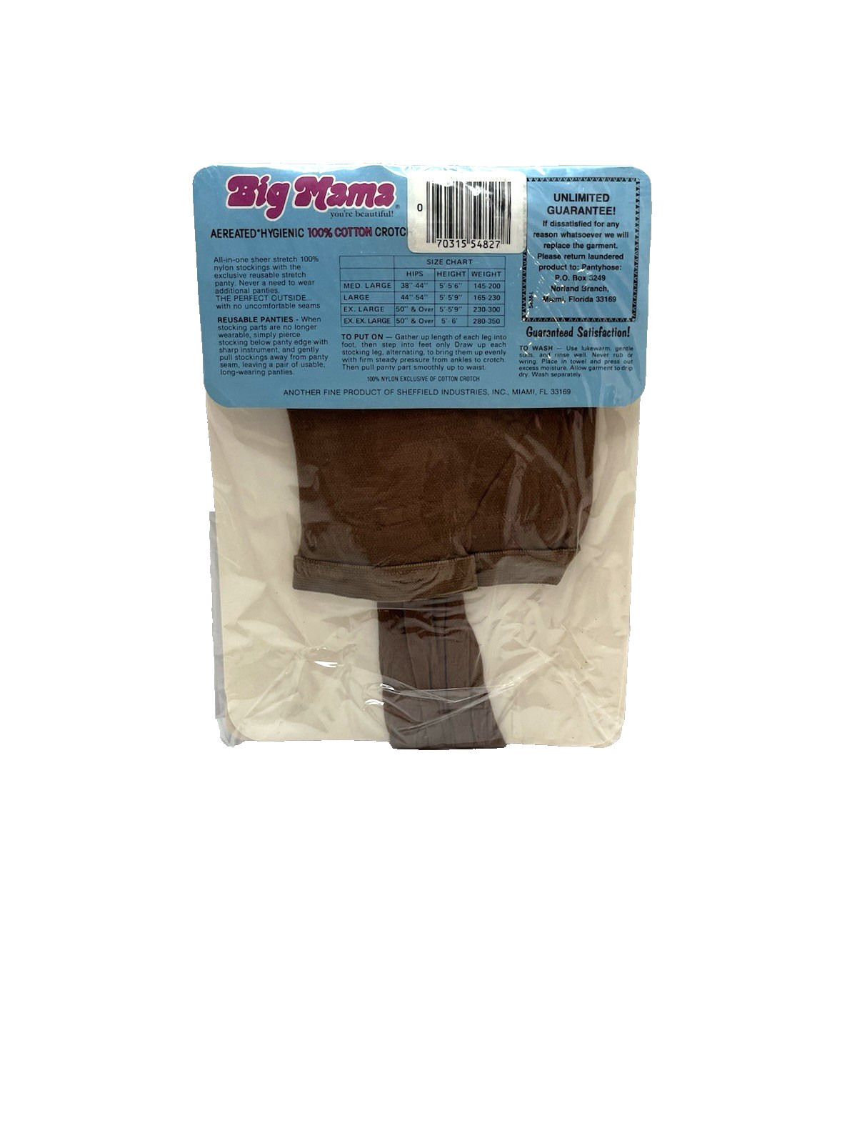 Big Mama Large Pantyhose Suntan 5488L Cotton Crotch Fits 5′-5’9″ ~ 165-230 LBS
