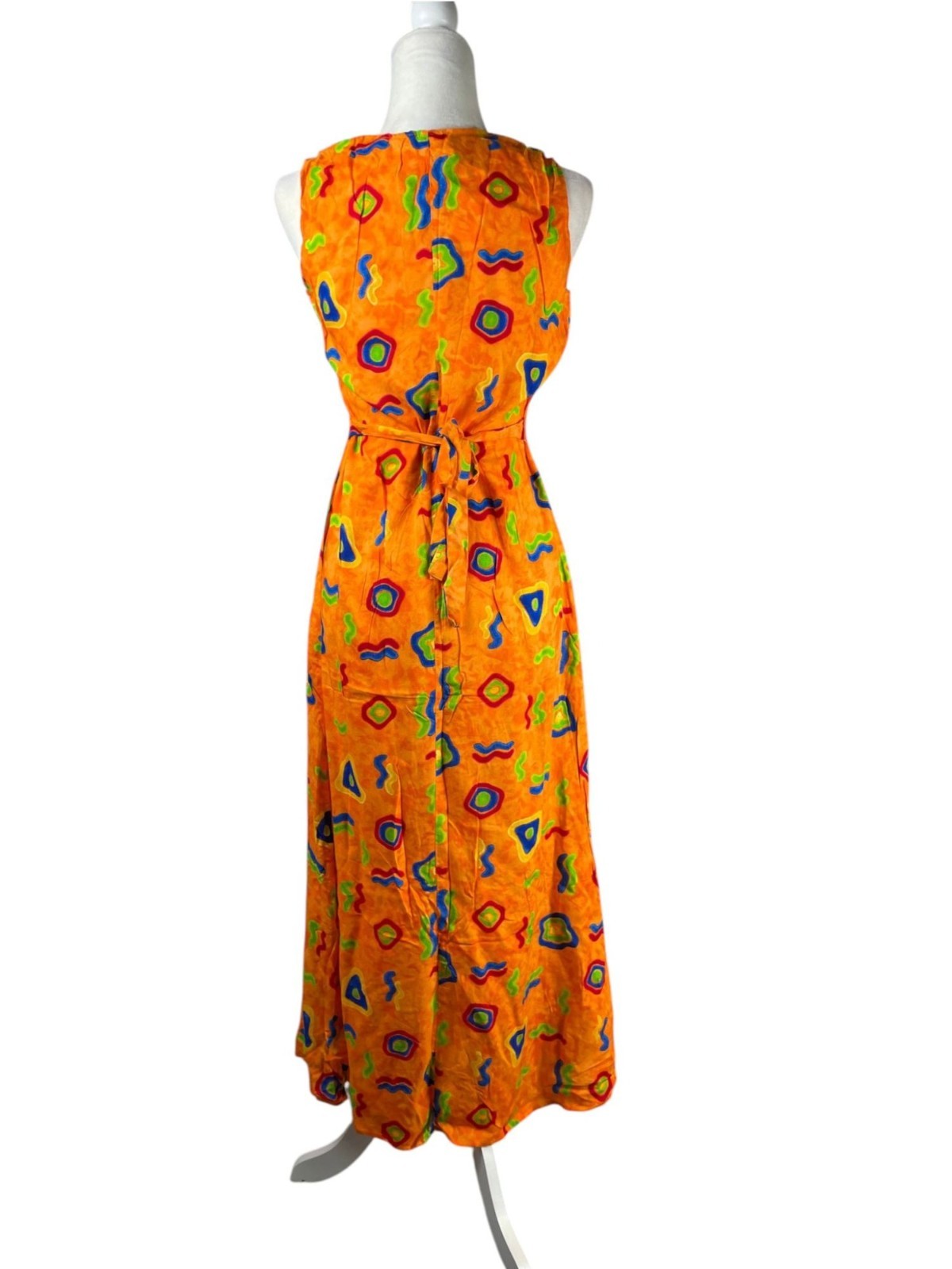 VTG 90s Groovy Rayon Maxi Dress Psychedelic Boho Sun Dress Sz S