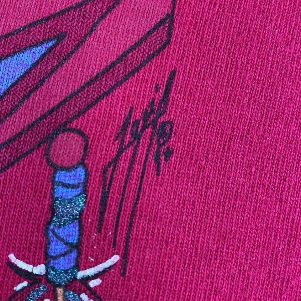 Vintage Fruit of the Loom Pink Feather Graphic T-Shirt L Single Stitch USA Made