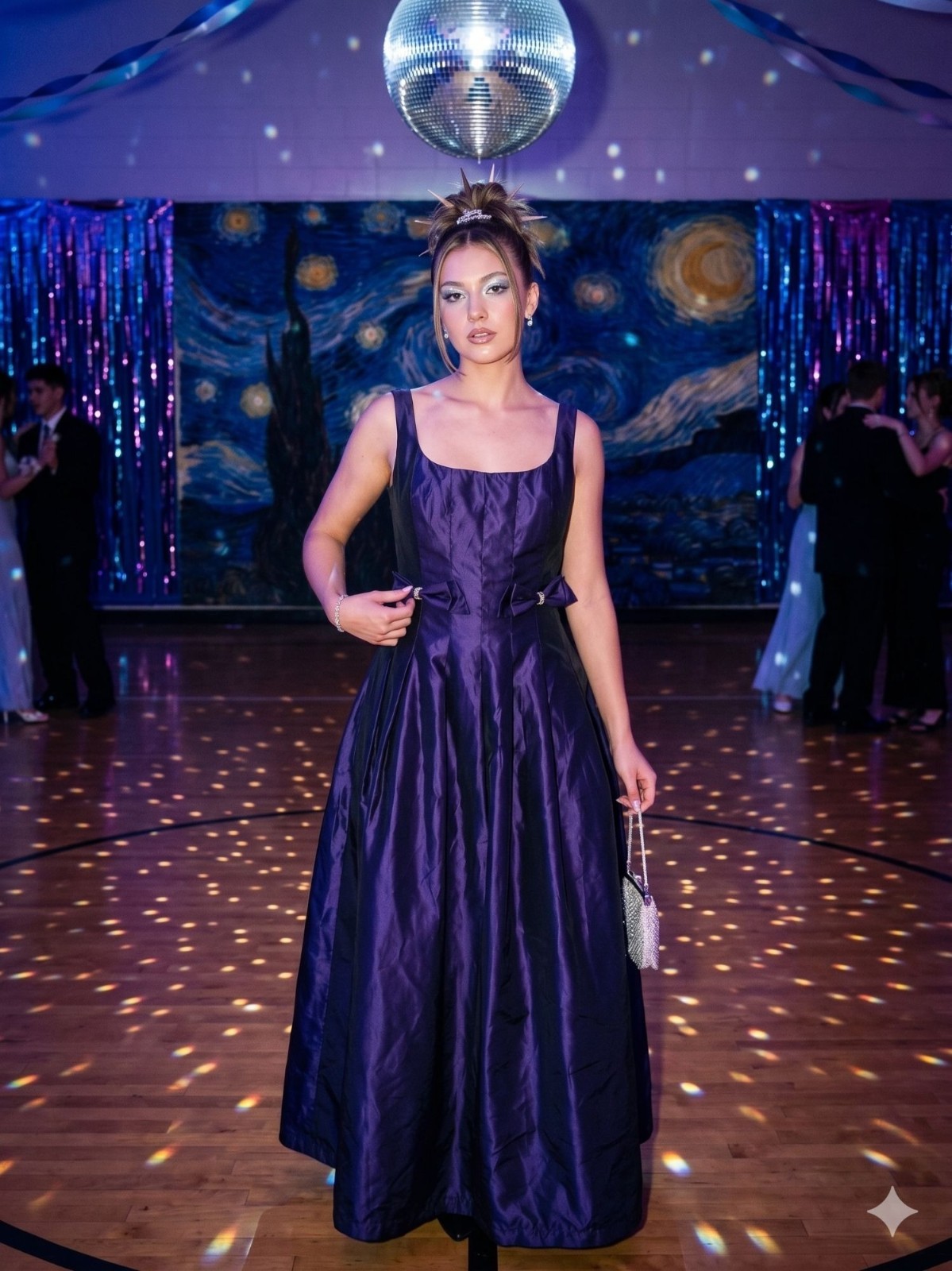 Vintage De Laru Dark Purple Formal Dress Y2K Fairycore Prom Gown Bow Size 9/10