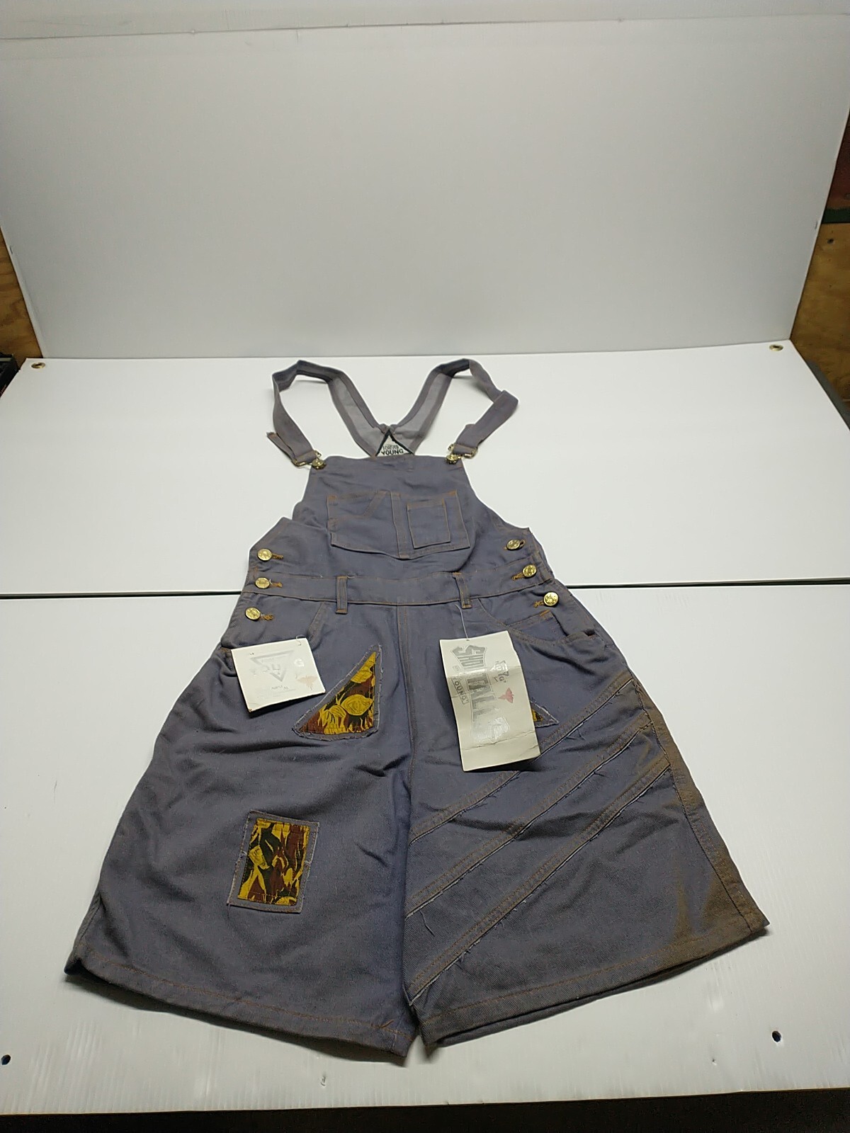 Vintage Forever Young Denim Overall Shortalls Sz 5/6 Jean Shorts NWT Gorpcore