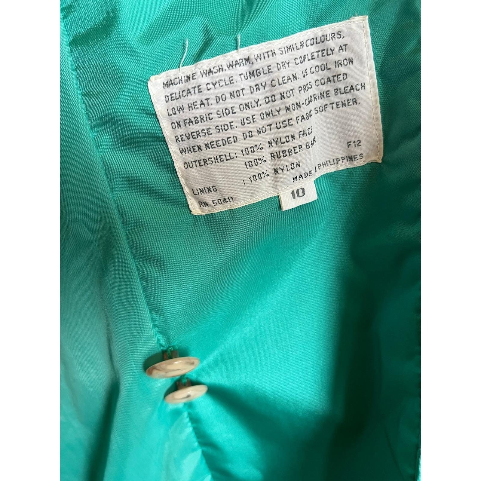 Vintage Fleet Street Teal Trench Coat Retro Chic Pleated 80s Slicker Sz 10