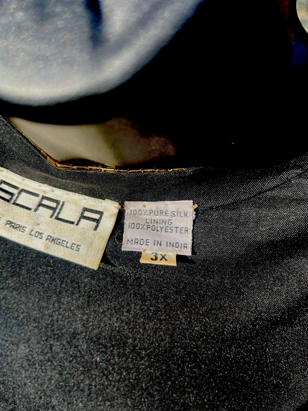 Vintage SCALA SILK, Black, White and Gold Sequined Beaded Jacket 3XL