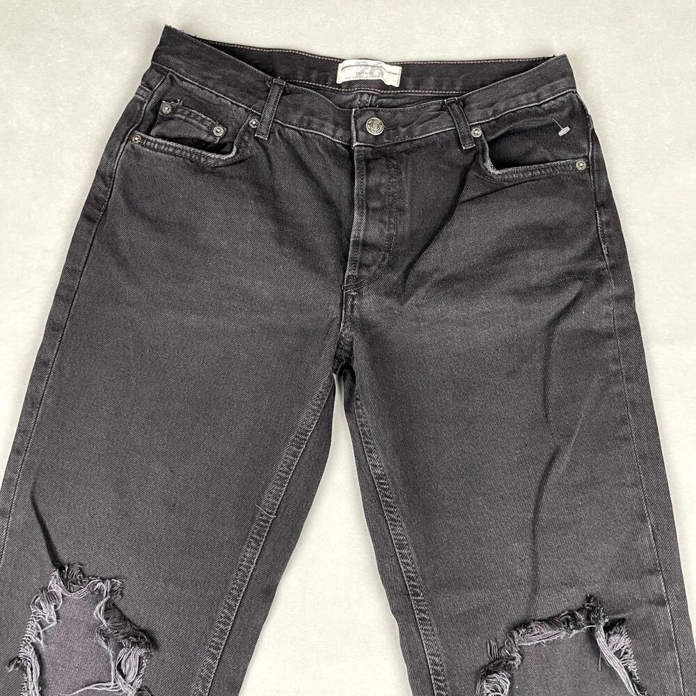 We The Free Maggie Jeans Sz 26 Distressed Black Mid Rise Straight Leg Grunge 90s