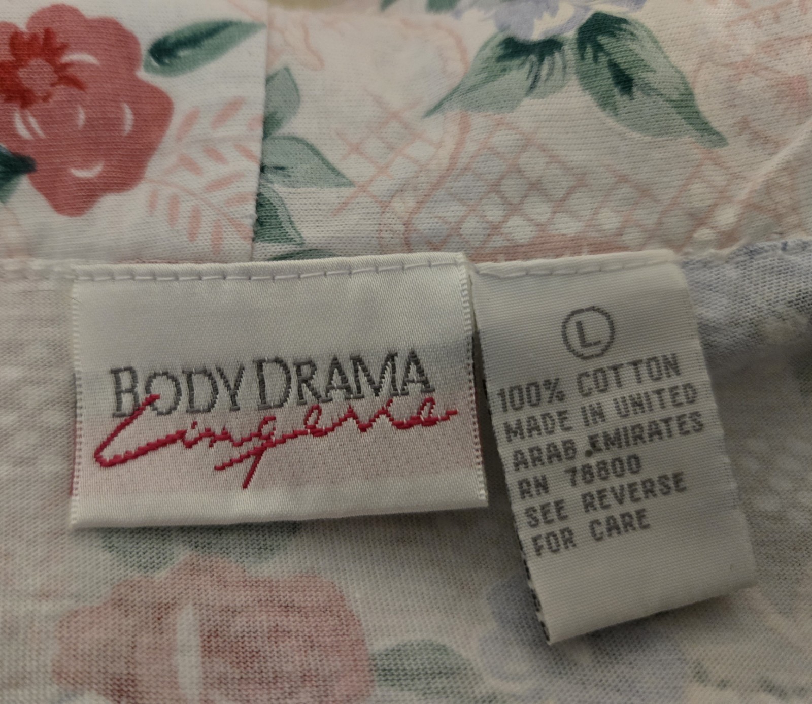 Body Drama Lingerie Pink Blue Roses Granny Gown VTG 90’s 100% Cotton L