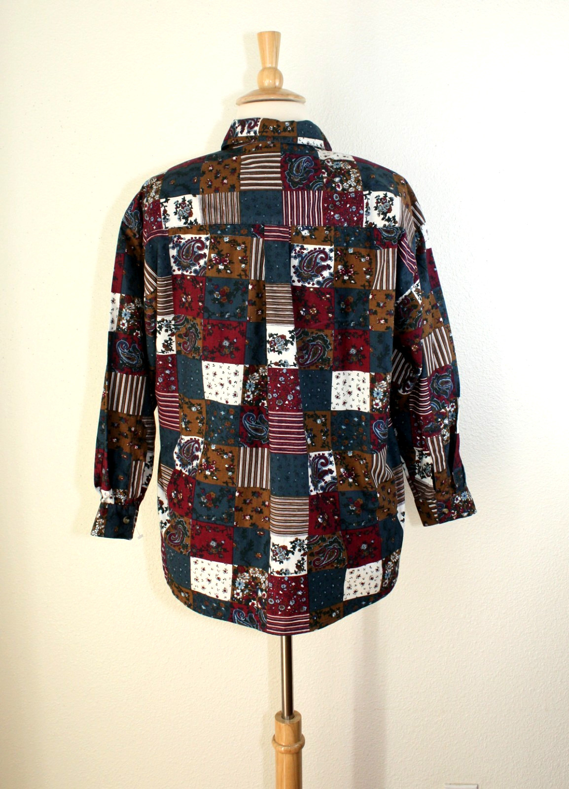 VTG SOLUTIONS! Casual Top Blouse Plus 3X Long Sl Multicolor Patchwork Print #03