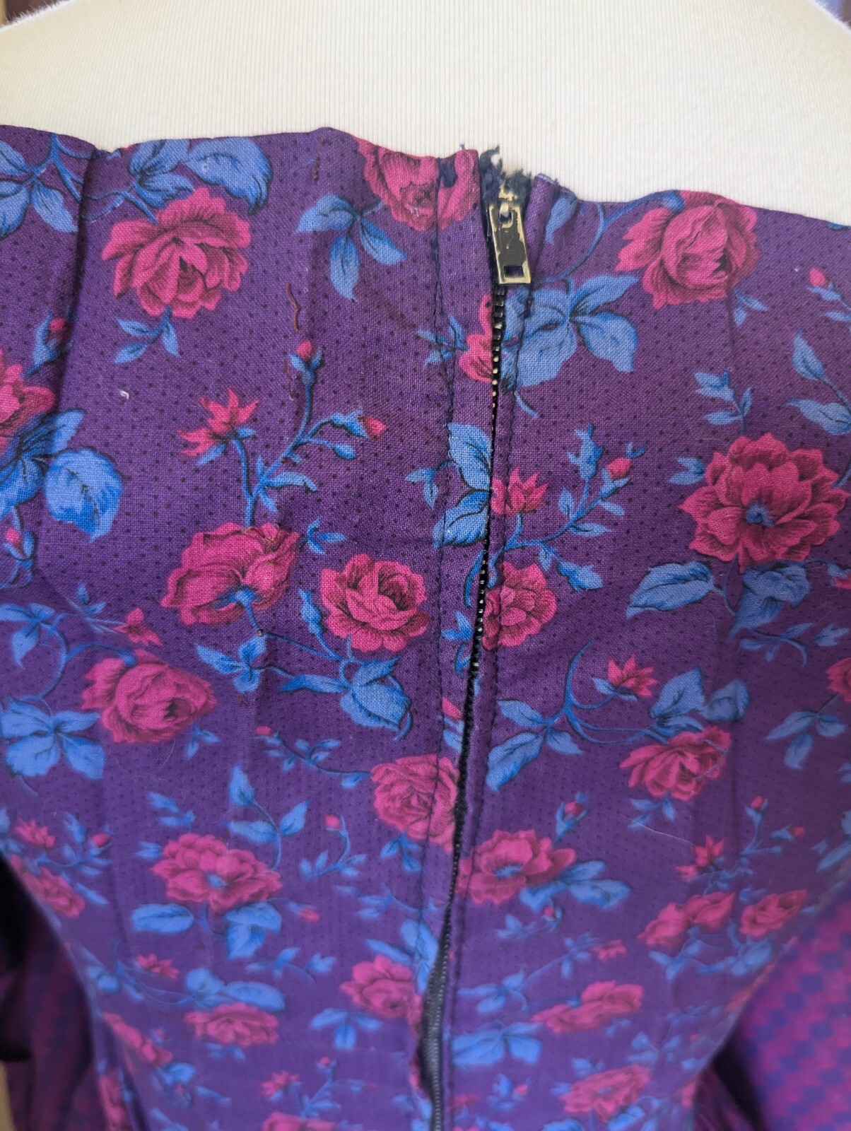 Vintage 70’s 80’s Purple Pink Puff Juliet Sleeves Floral Mini Dress Size Small