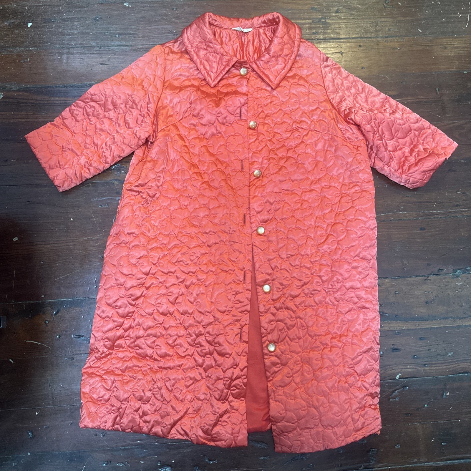 Vintage Satin like Dressing Gown Coral 1960’s Gaymode Penneys Loungewear Robe L