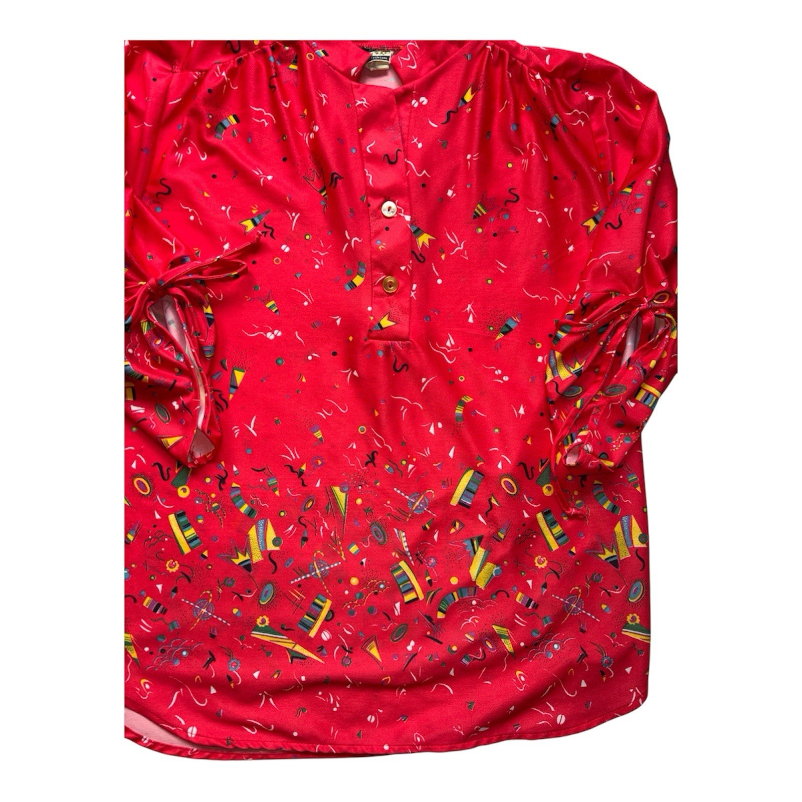 Pretty Tops Vintage 1980s Blouse Red with Geometric Print Medium?