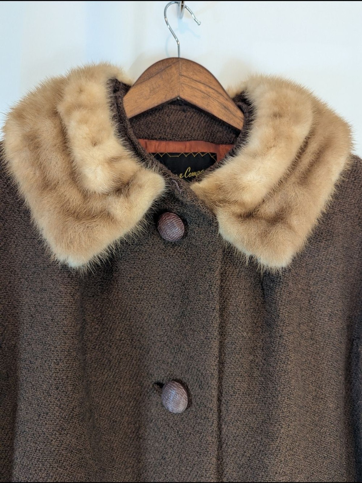 Vintage Sycamore Hahne & Co Brown Wool Coat Mink Collar Union Tag Women’s M/L