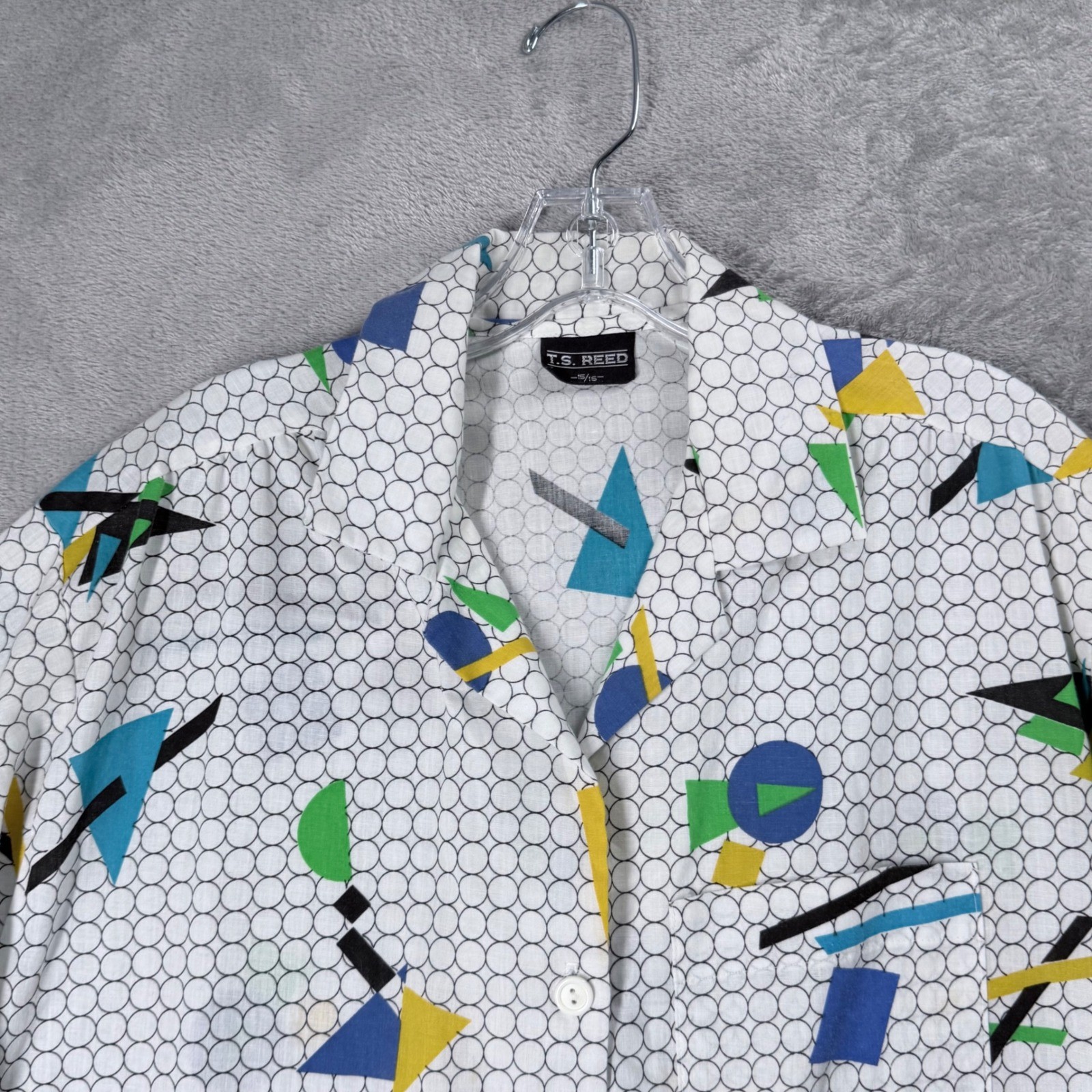 T.S. Reed Button Up Shirt Women 15/16 White Memphis Design Geometric Retro 80s