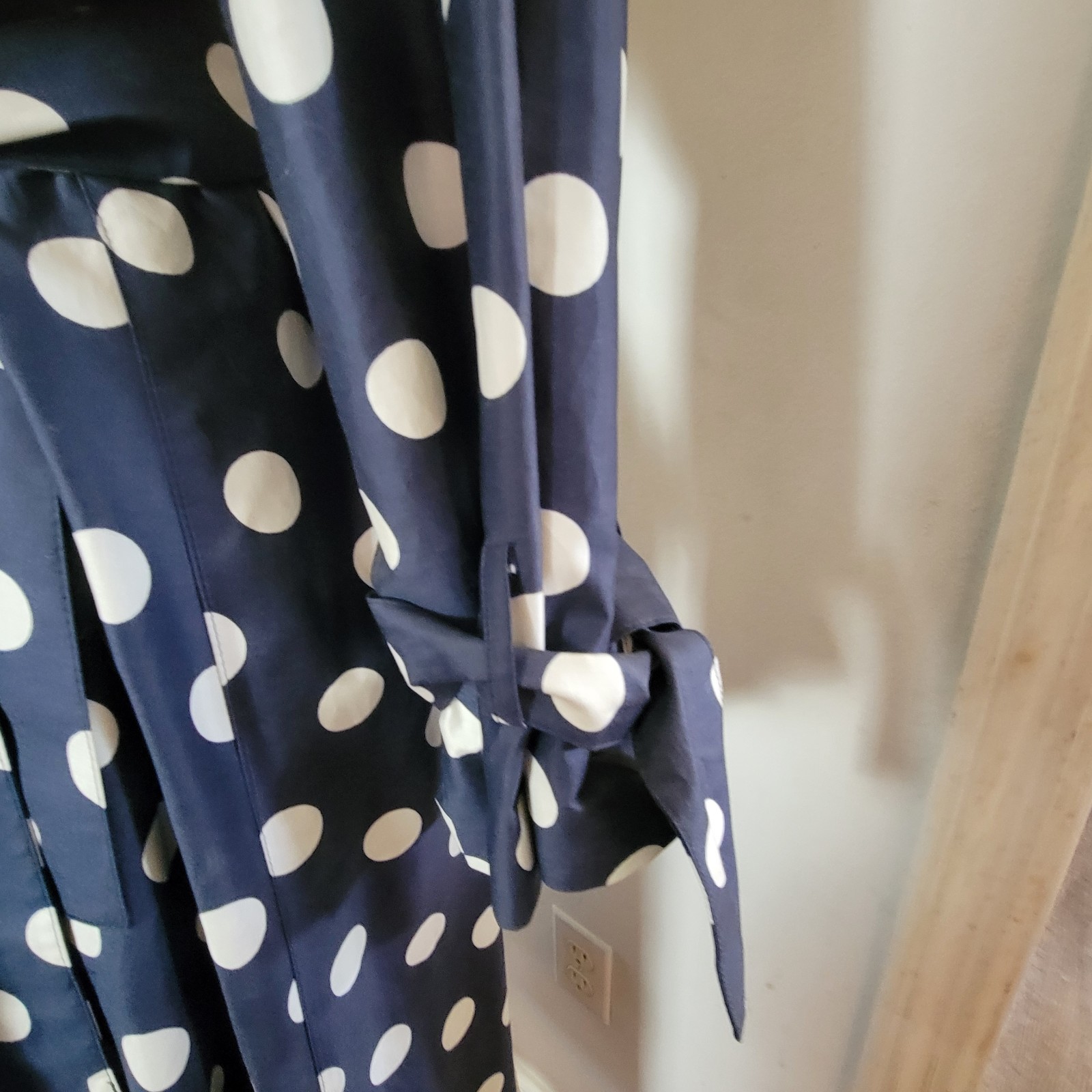 VINTAGE Count Romi Trench Coat Size 14 Navy/White Polka Dots Belted Buttons EUC