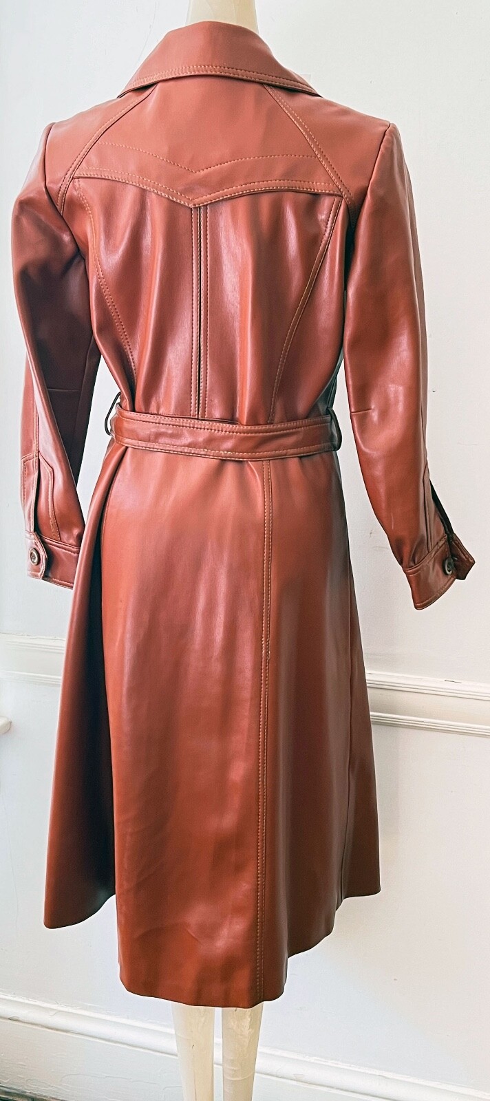 Vintage Mod Pleather Boot Length Coat „Leather Look” -Size 14- ZZ052