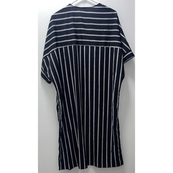 Black White Striped Open Front Kimono Cardigan Longline Cover Up Size Small