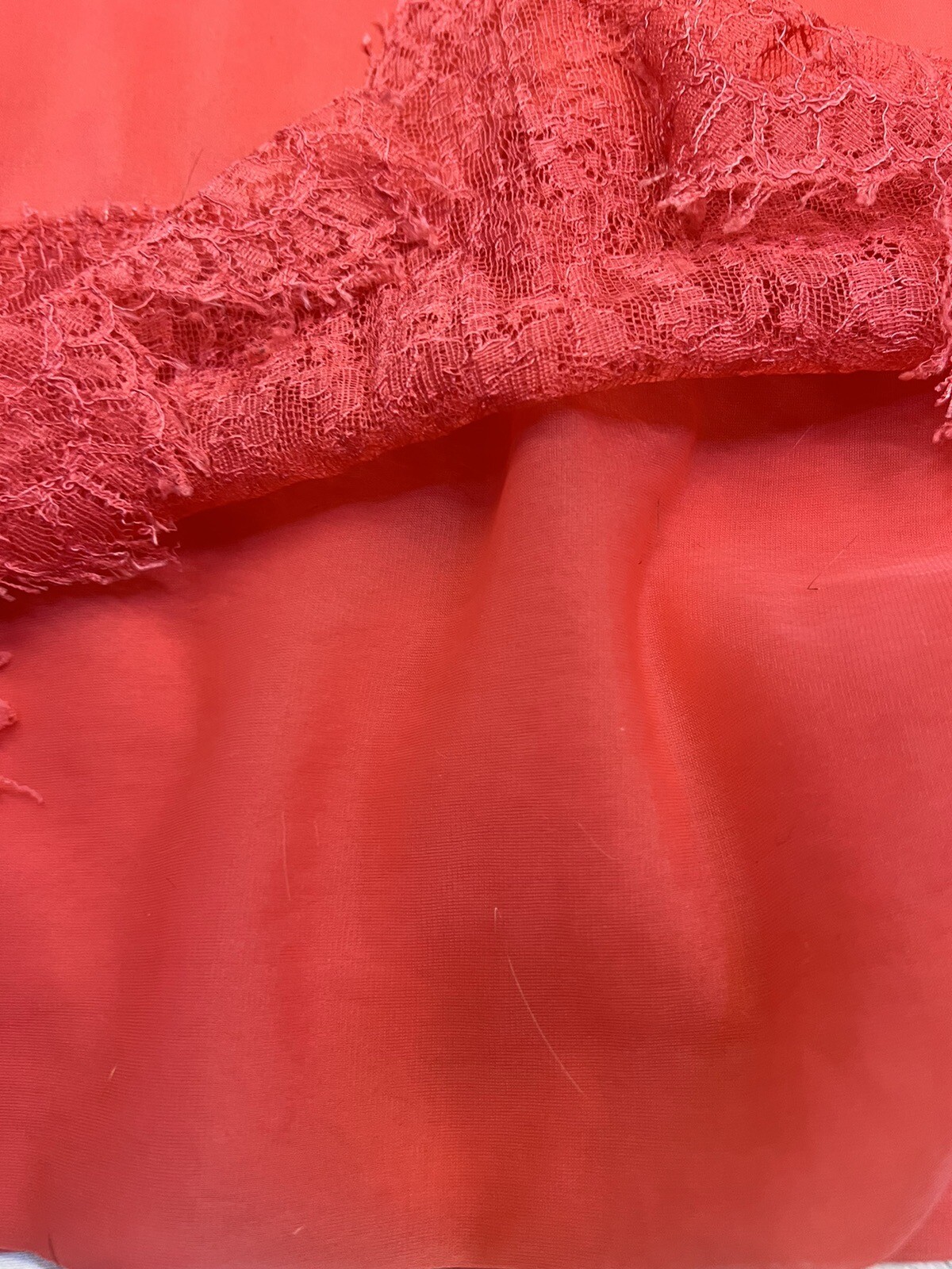 Vtg 50s/60s Luxite Kayser Slip Sz 32 Red/Pink & Lace Nylon Midi Repaired